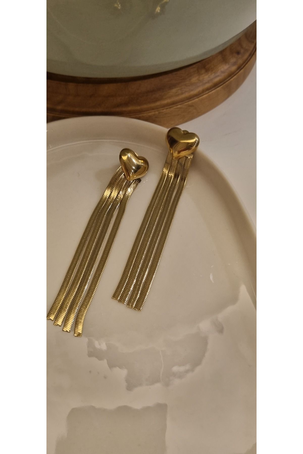 AKSESUARIM İTALYAN ZİNCİRLİ,KALP DETAYLI,ŞIK TASARIM KALP KÜPE(9 CM)