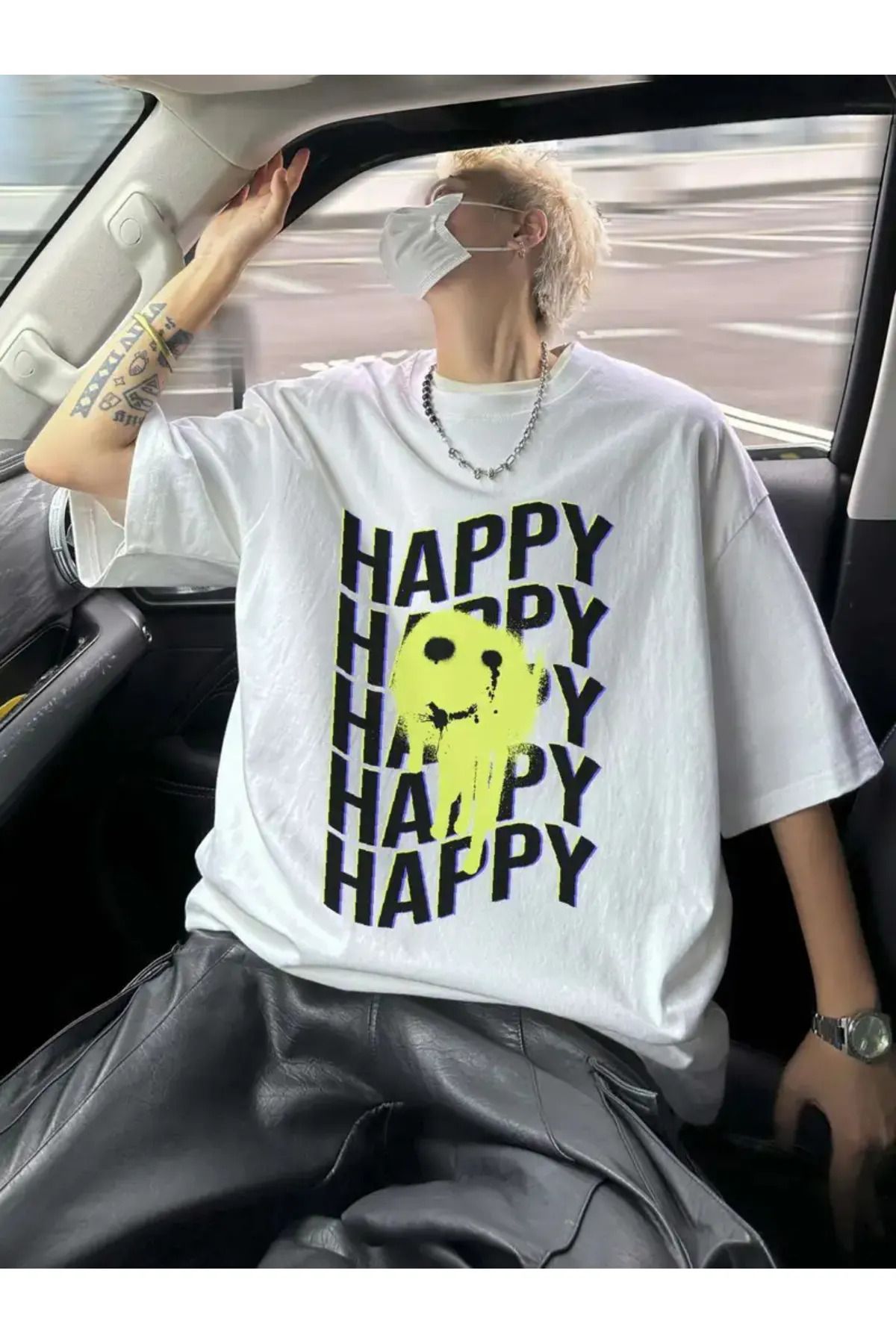 Koklonmoda Unisex Smile Baskılı Oversize T-Shirt