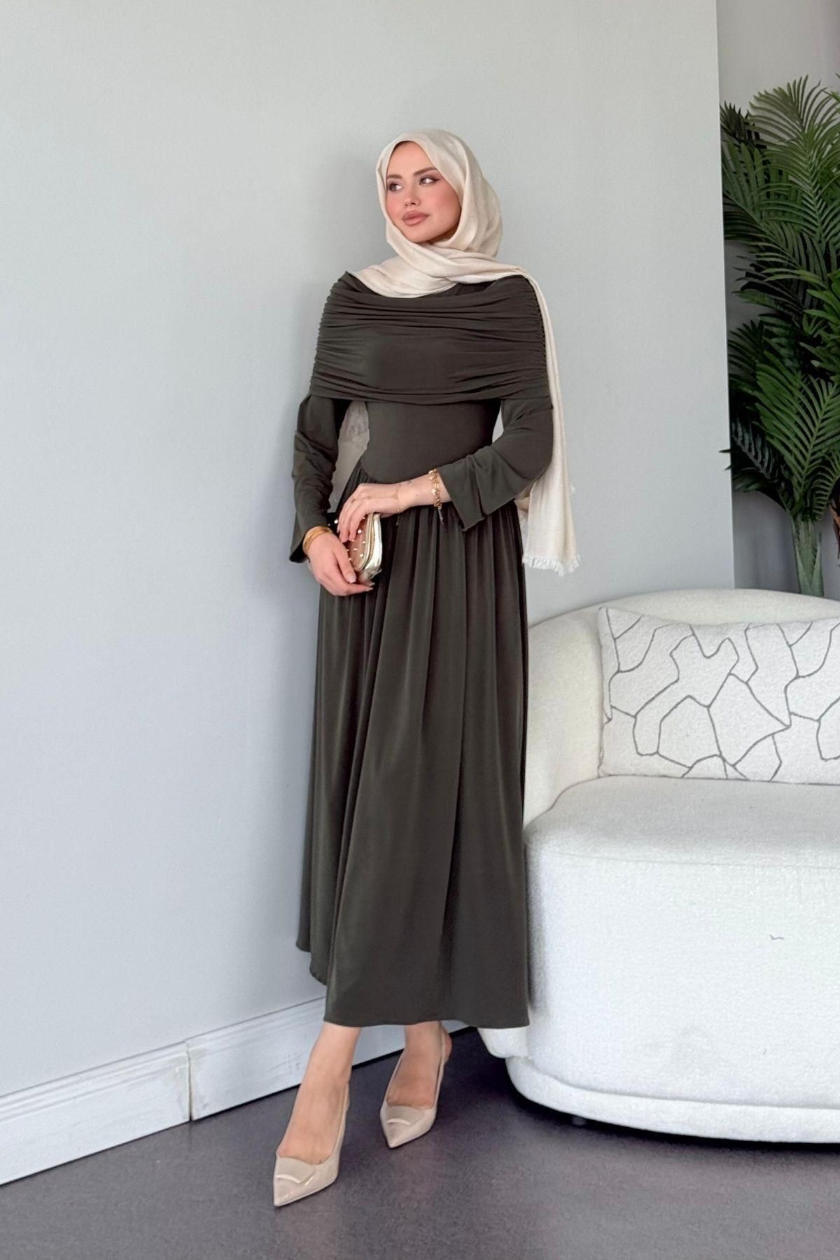 HAZA MODA Sinem Sandy Elbise Haki