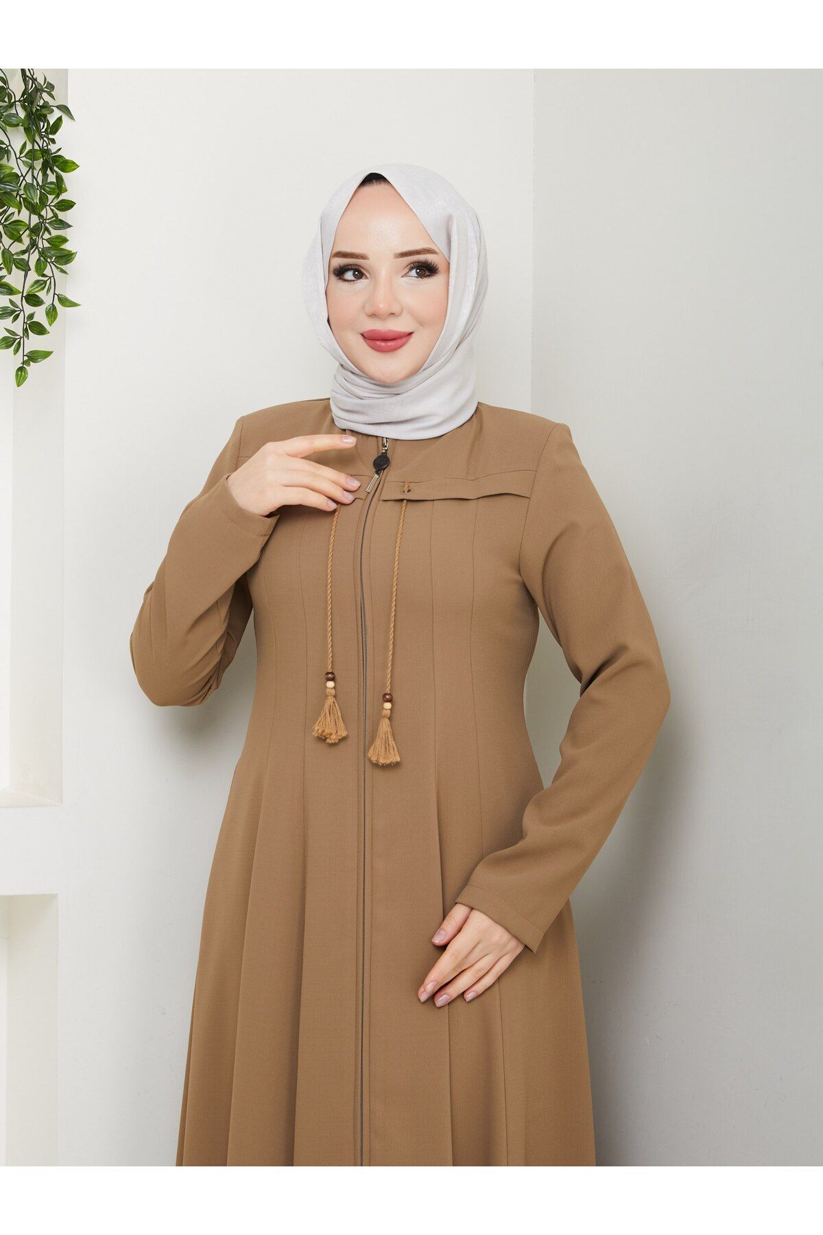MUDUTEKSTİL Fermuarlı Mevlana Ferace Taba