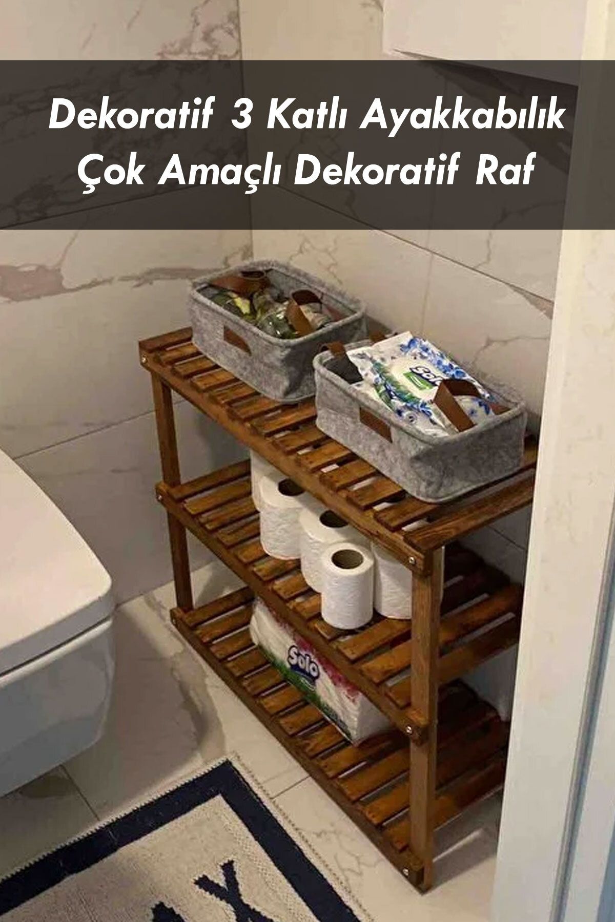 Moola 3 Katlı Ahşap Ayakkabılık, Dekoratif Çok Amaçlı Raf, Dekoratif Katlı Ahşap Raf