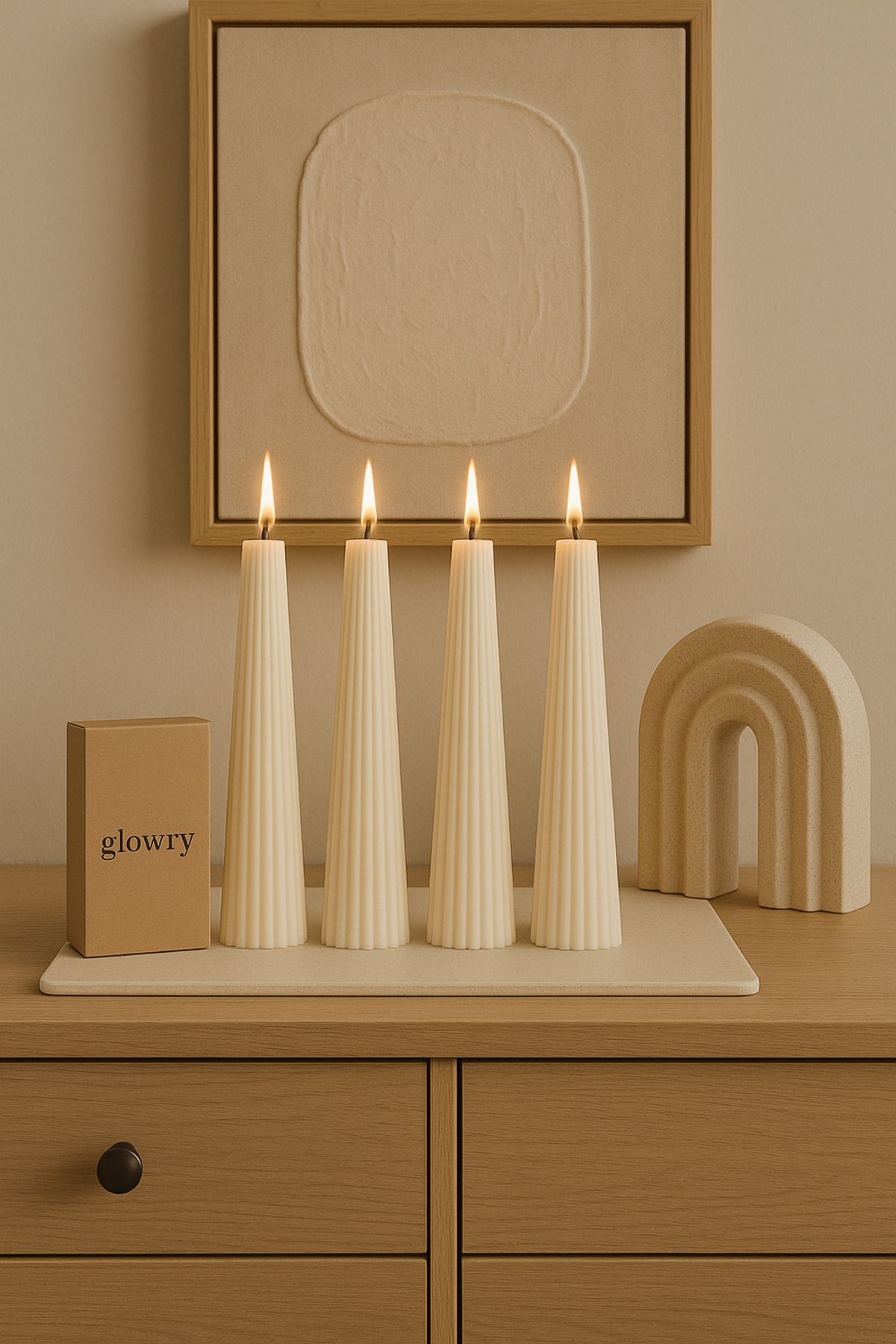 Glowry Home Doric Dekoratif Spiral Mum 4'lü Set - Krem Renk | El Yapımı | Kokusuz