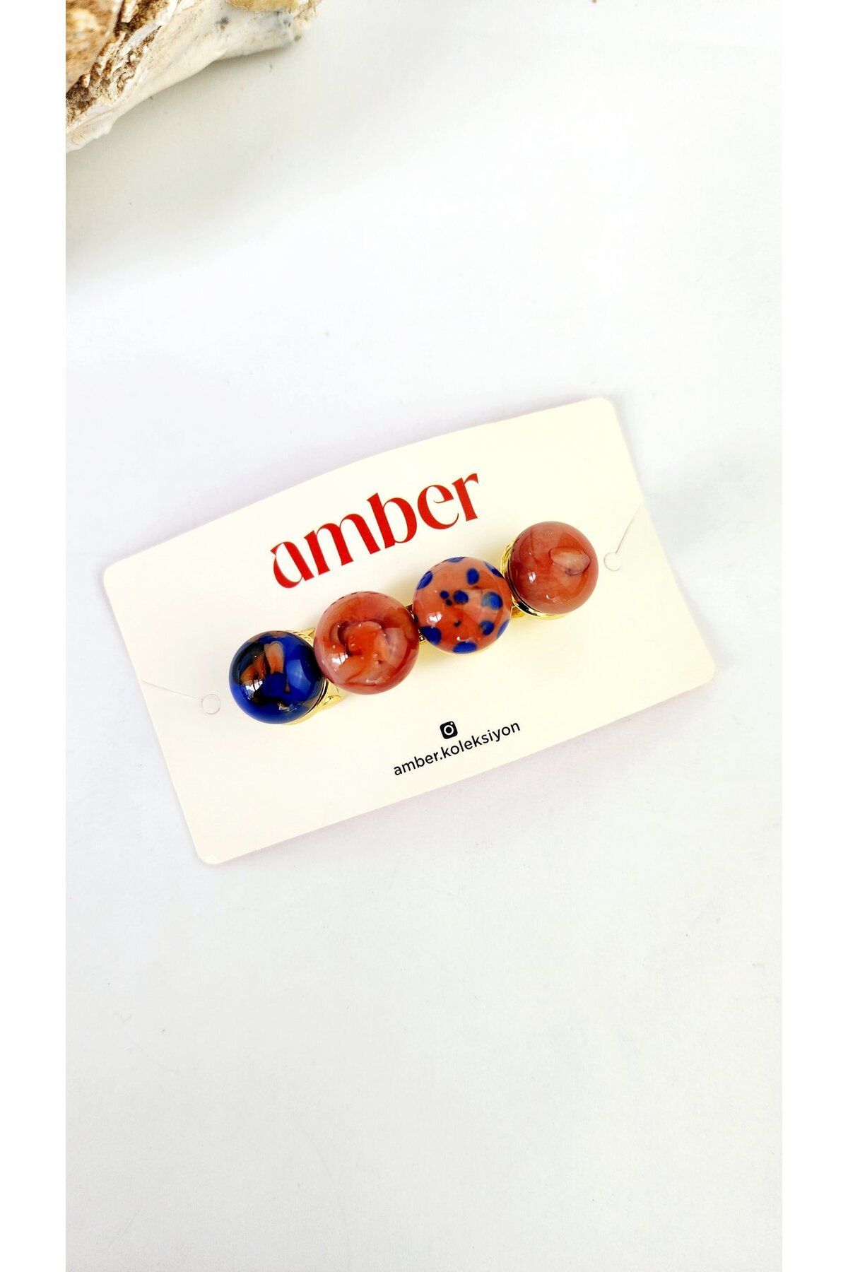 Amber Koleksiyon El Yapımı Cam Toka Lacivert&Pembe