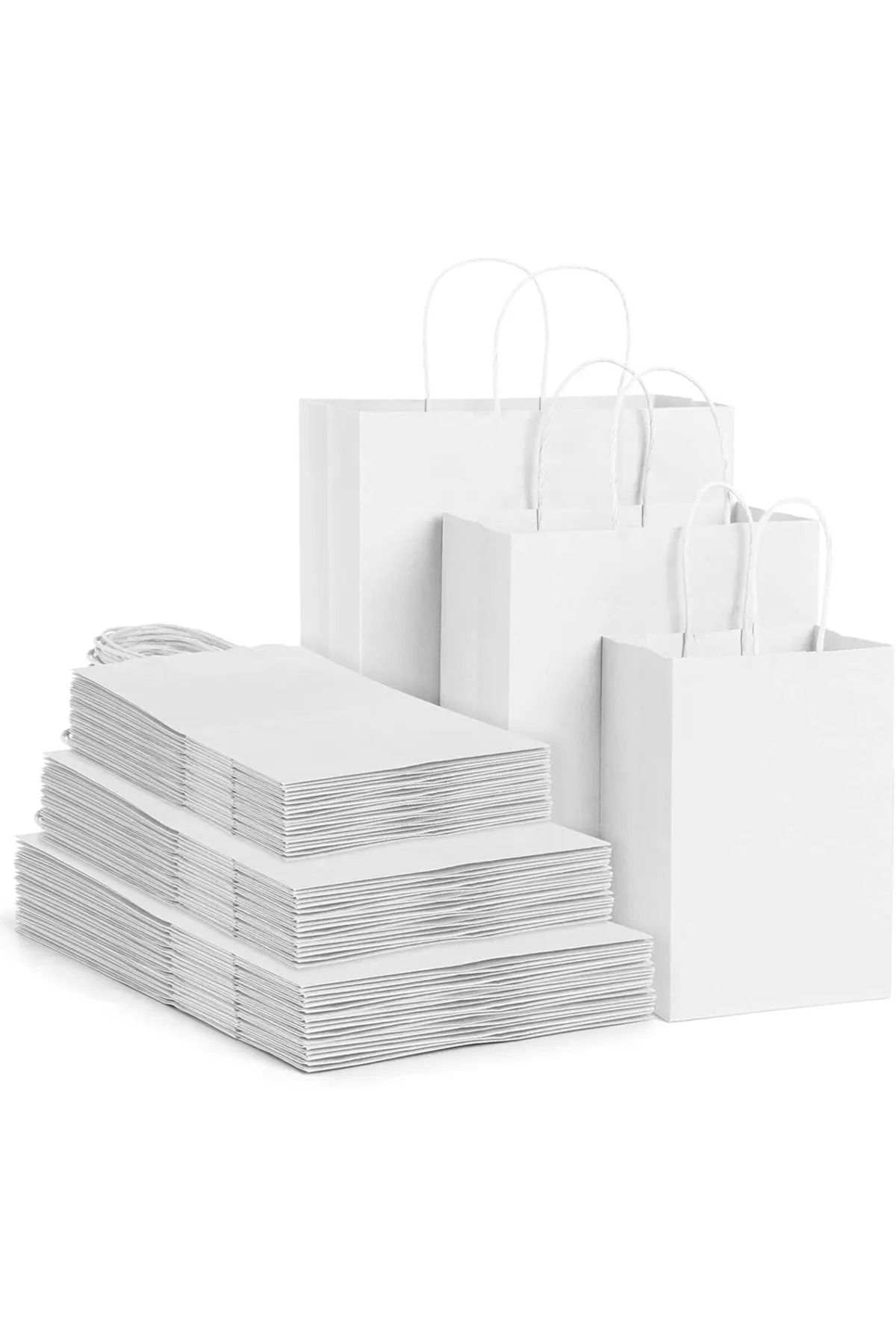 Recopack Burgu Saplı Beyaz Kraft Çanta 25cmX12cmX31cm (50 Adet)