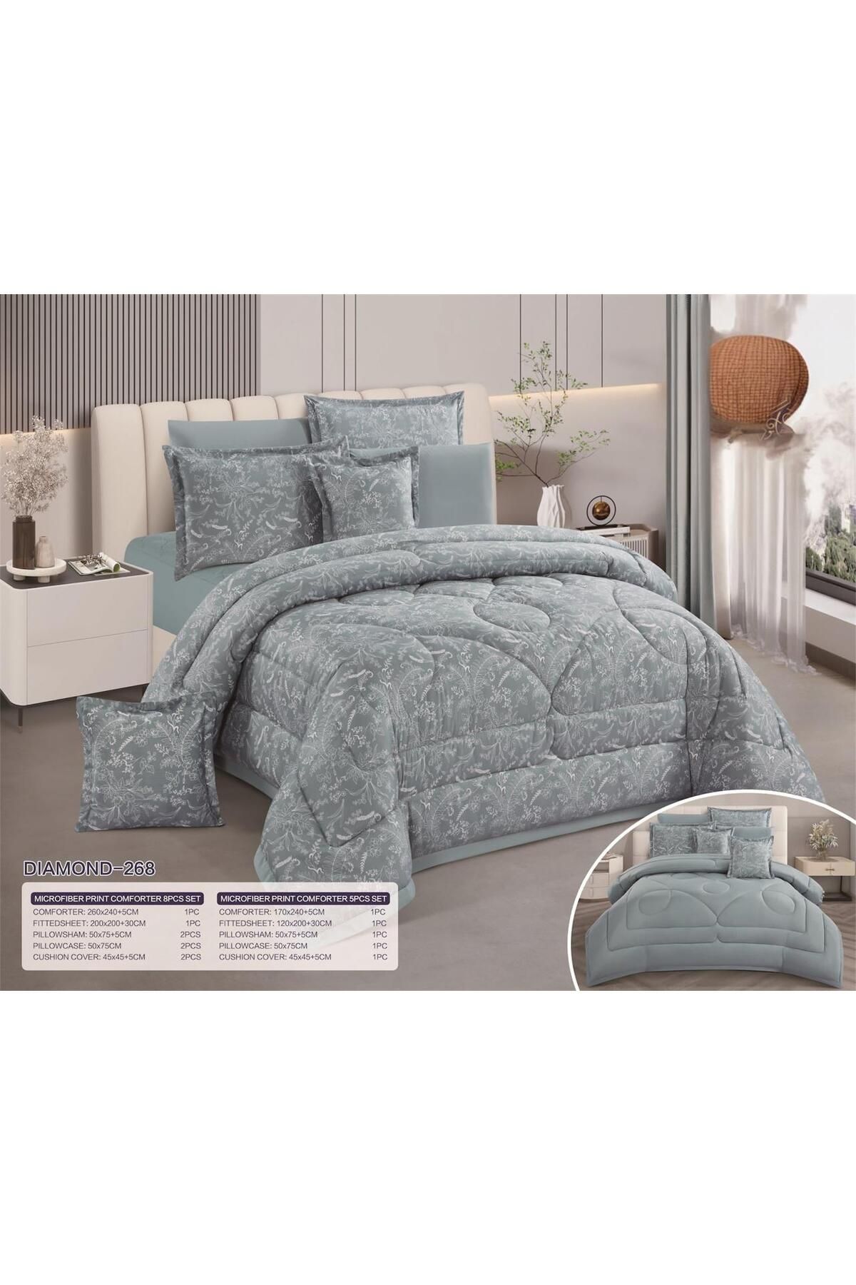 Generic-Two-sided bedspread, one side is patterned and the other is plain, filled with 100% microfiber, for two people, 8 pieces 5