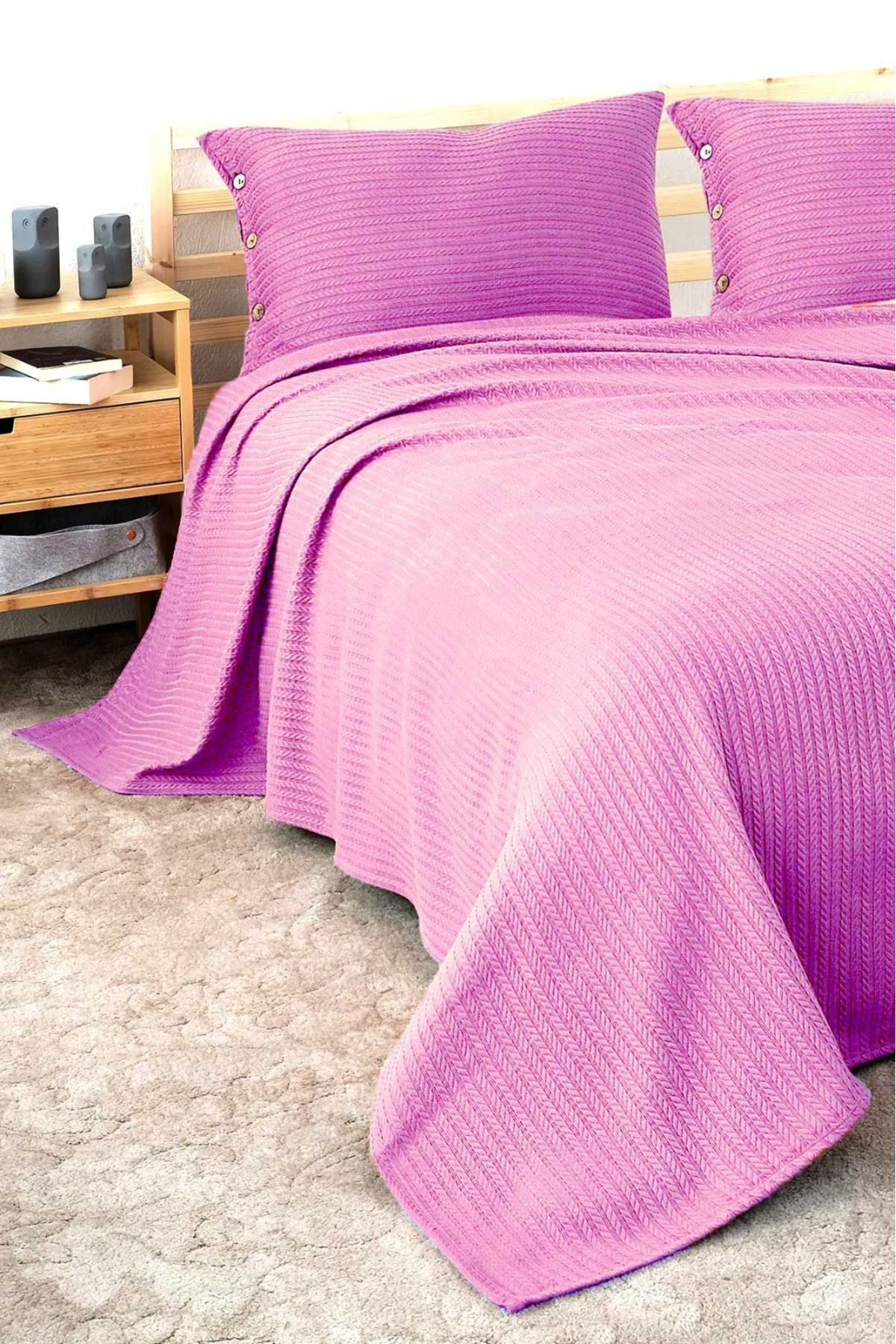 Cottonest Çift Kişilik Örgü PİKE Yatak Örtüsü 2 Yastıklı