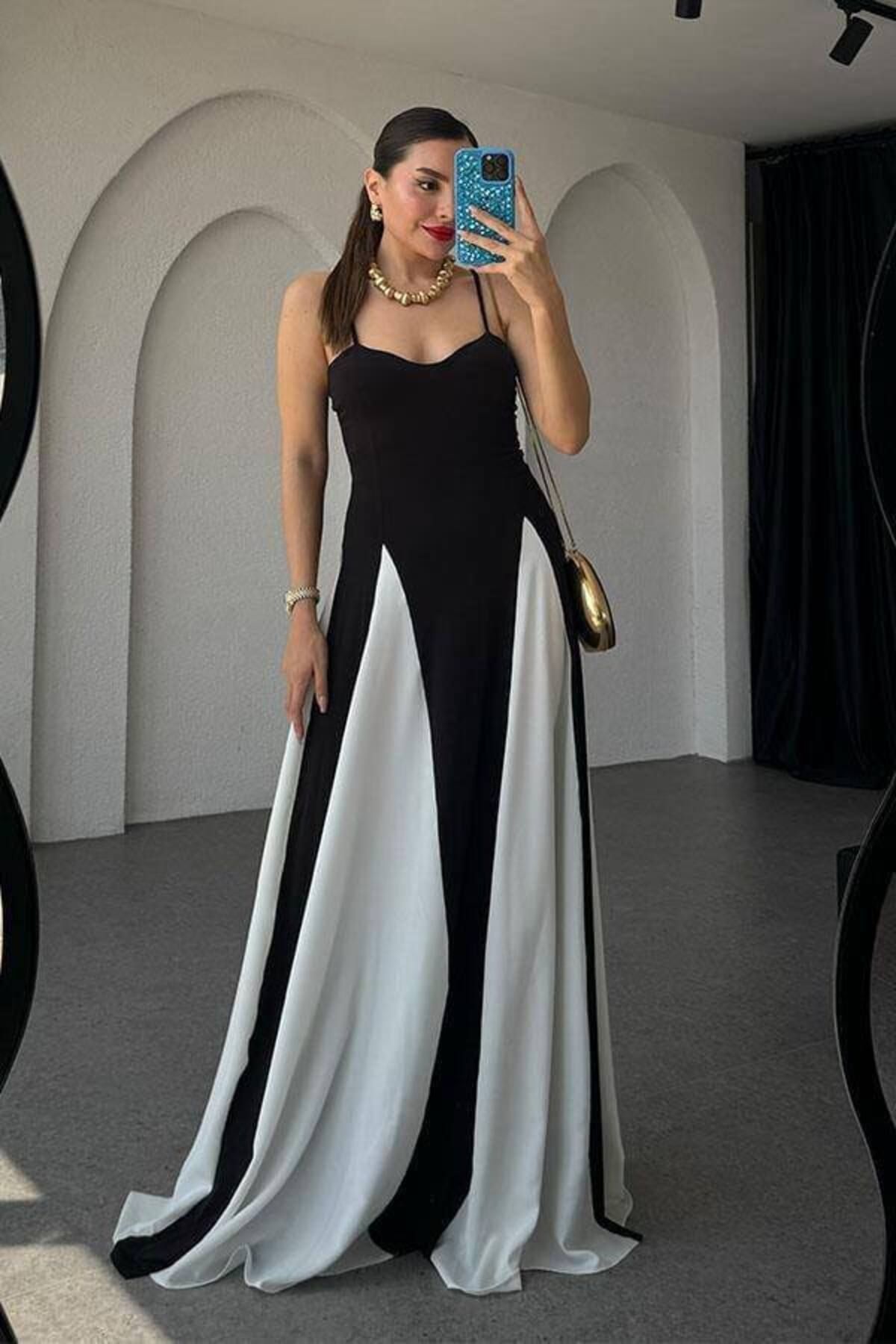 KOSHKA MODA İP ASKILI DALGİÇ KUMAŞ UZUN ÇAM ELBISE