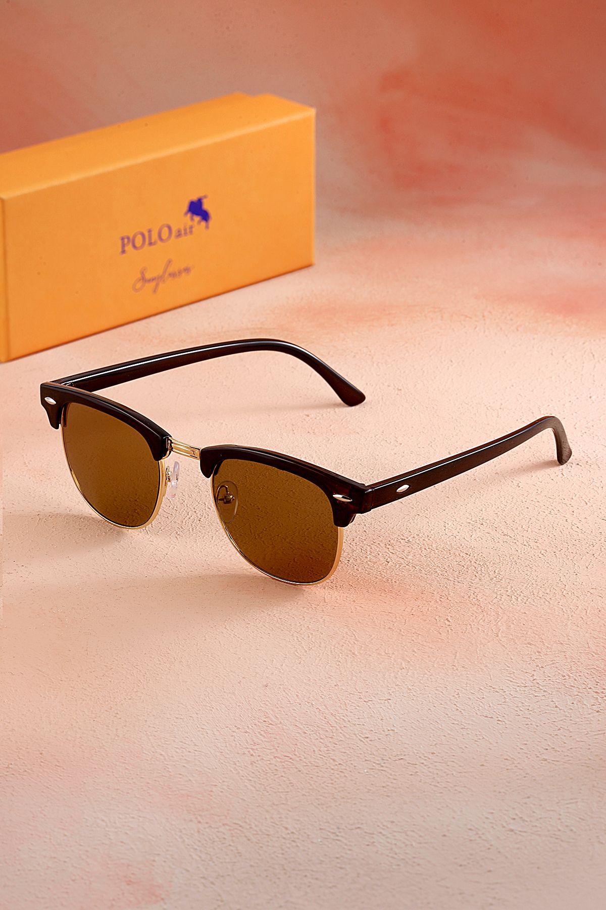 Polo Air Unisex Güneş Gözlüğü Uv400 Koruma Bay Cam Kahverengi Ve Çerçeve Gold PLG-2100C2