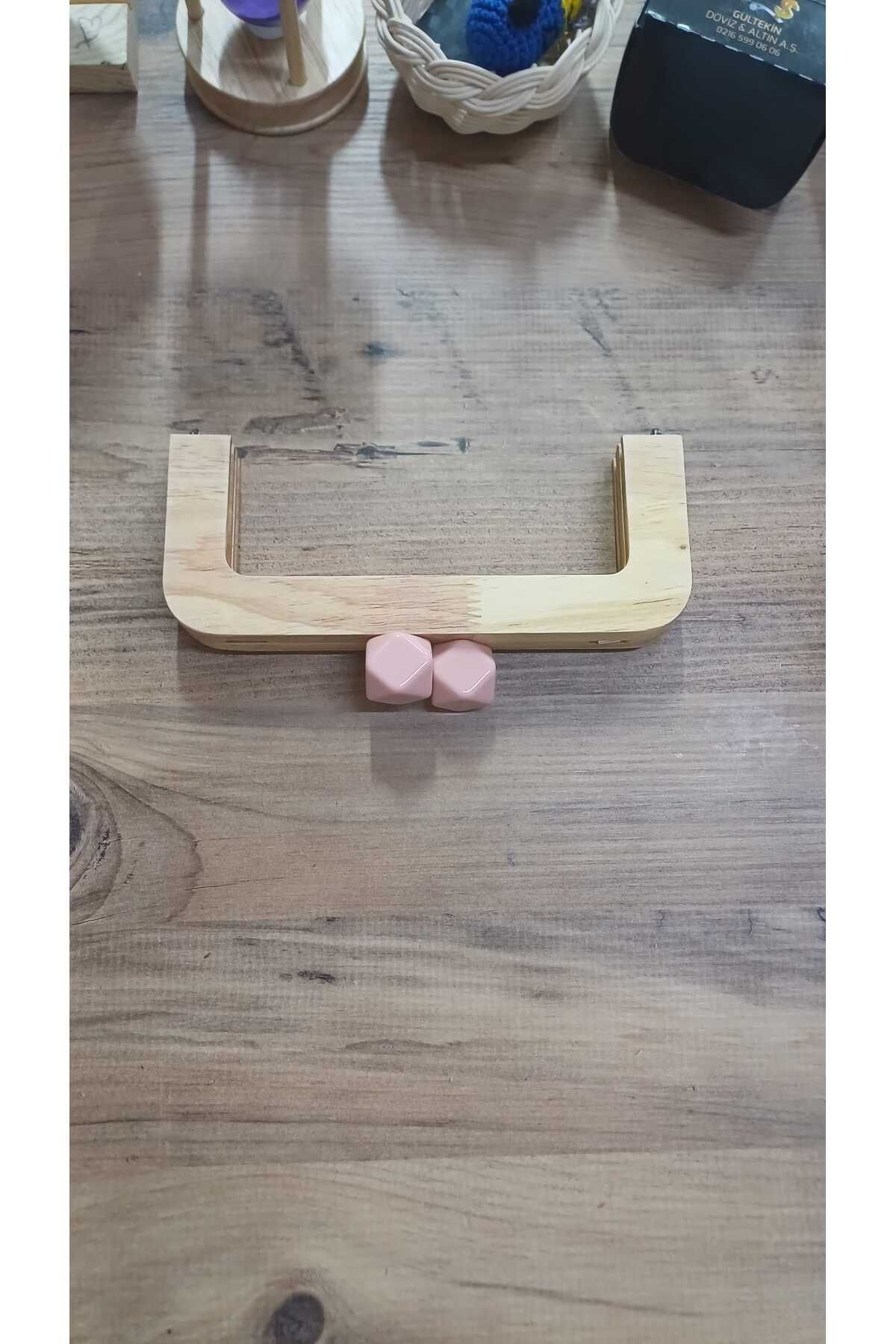 KAR KÜRESİ Çanta Aksesuar 20 Cm Açık Renk Oval Ahşap Burs Pudra Pembe Renk Toplu