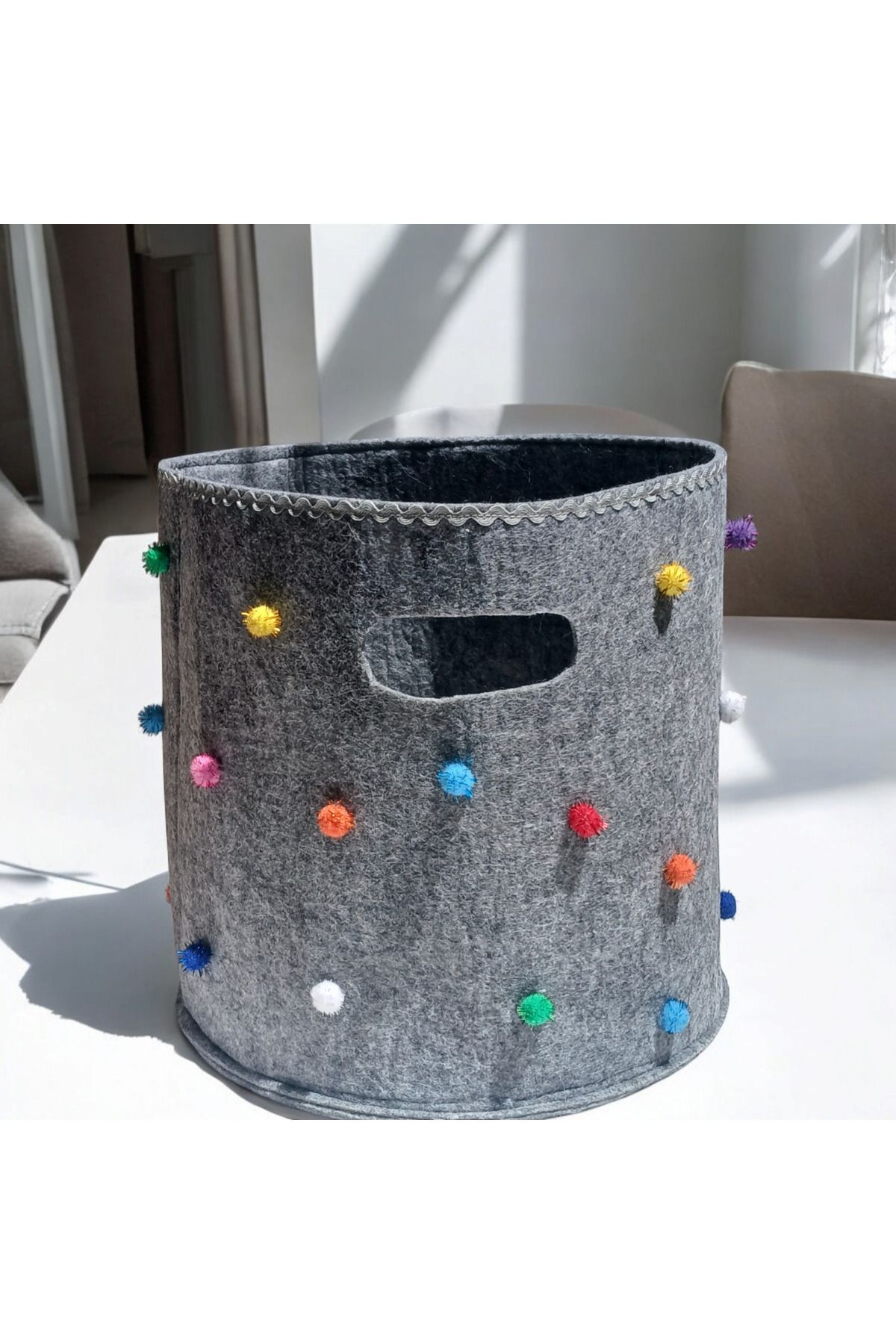 MyBalliStore Ponponlu Gri Keçe Orginizer Tatlış Sepet