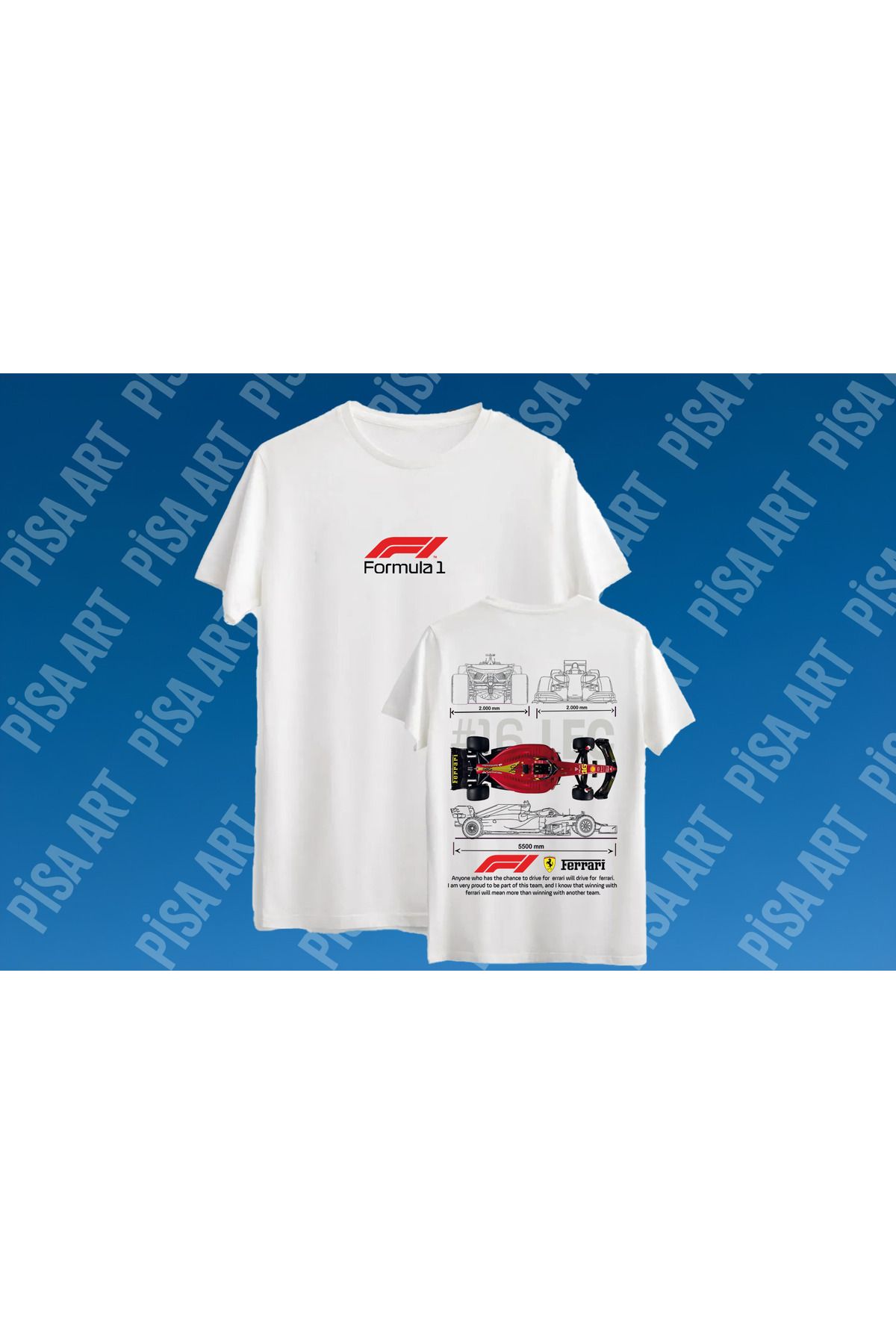 Pisa Art FORMULA ONE X LEC 16 ÖN ARKA ÖZEL TASARIM UNISEX T-SHIRT