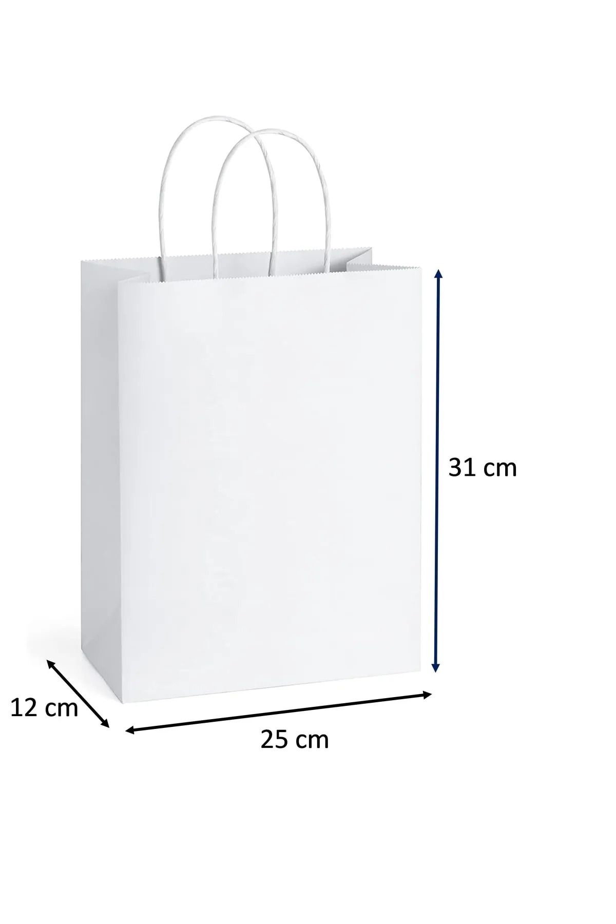 Recopack Burgu Saplı Beyaz Kraft Çanta 25cmX12cmX31cm (25 Adet)
