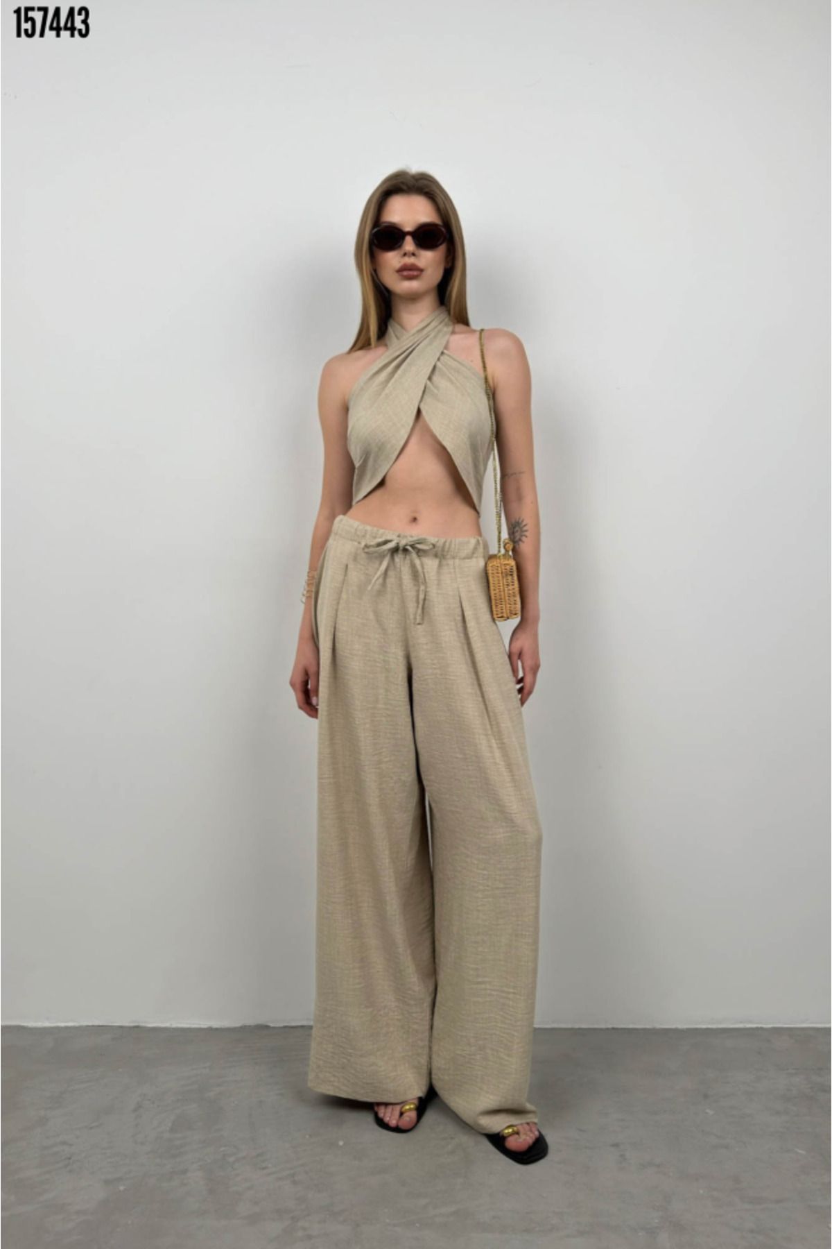 BZ Boutique Çapraz Bağlamalı Keten Crop 157443