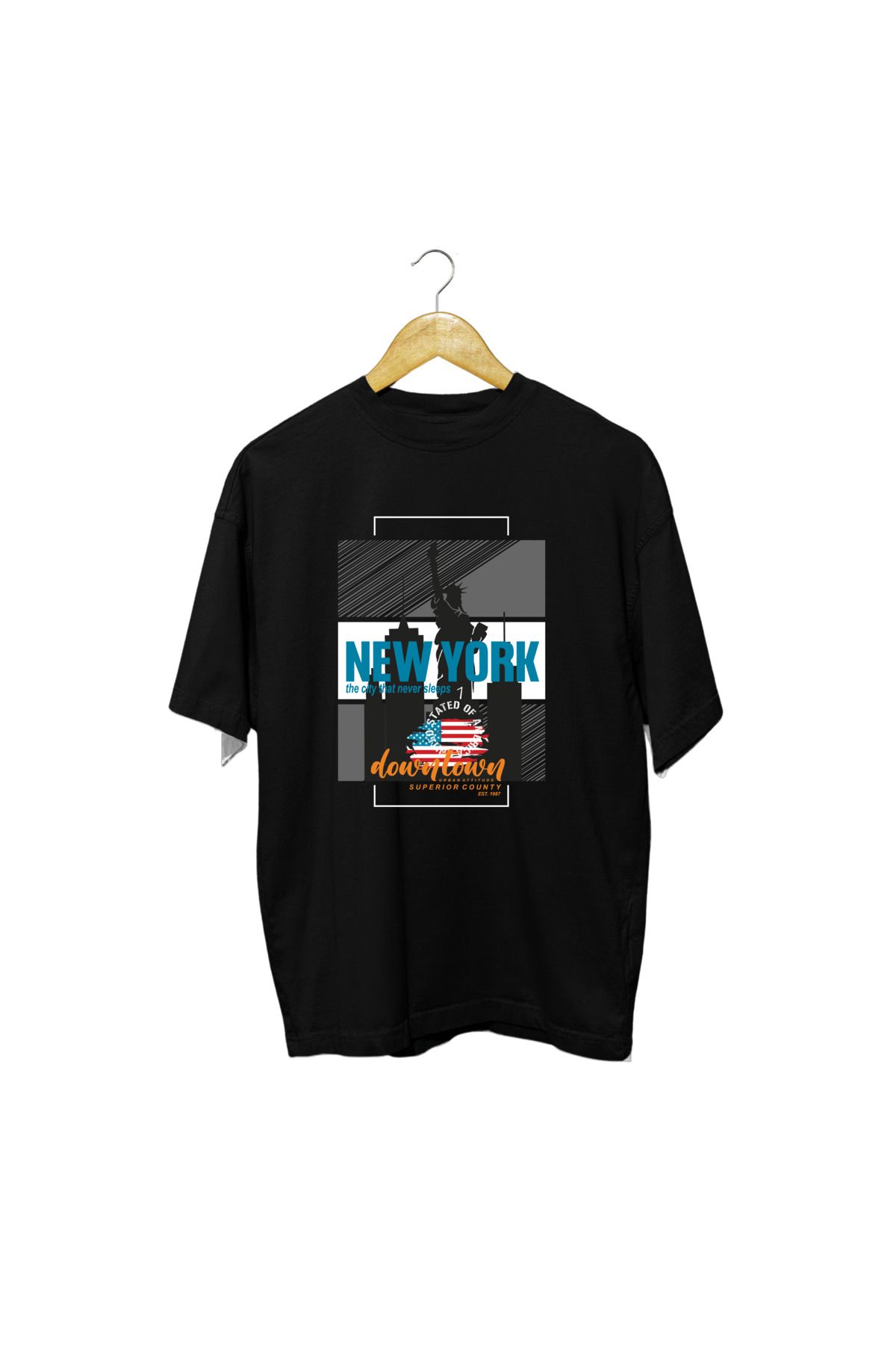 ick artwear ÖZGÜRLÜK HEYKELİ NEW YORK BASKILI ULTRA COMFORT OVERSIZE TSHIRT – 30/1 SÜPREM PENYE