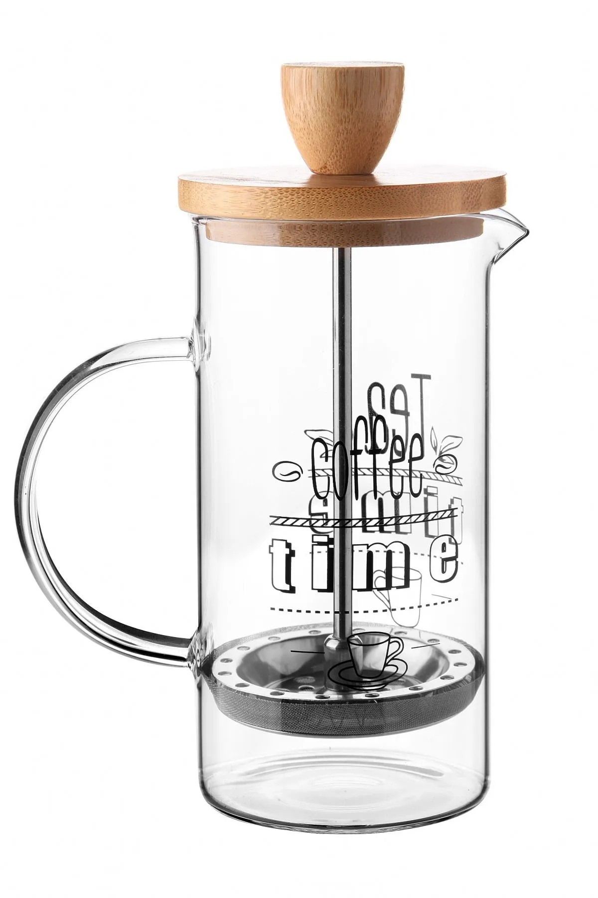 AKBELLİ GROUP Borasilikat Cam Lüx 350ml Bambu Kapaklı French Press
