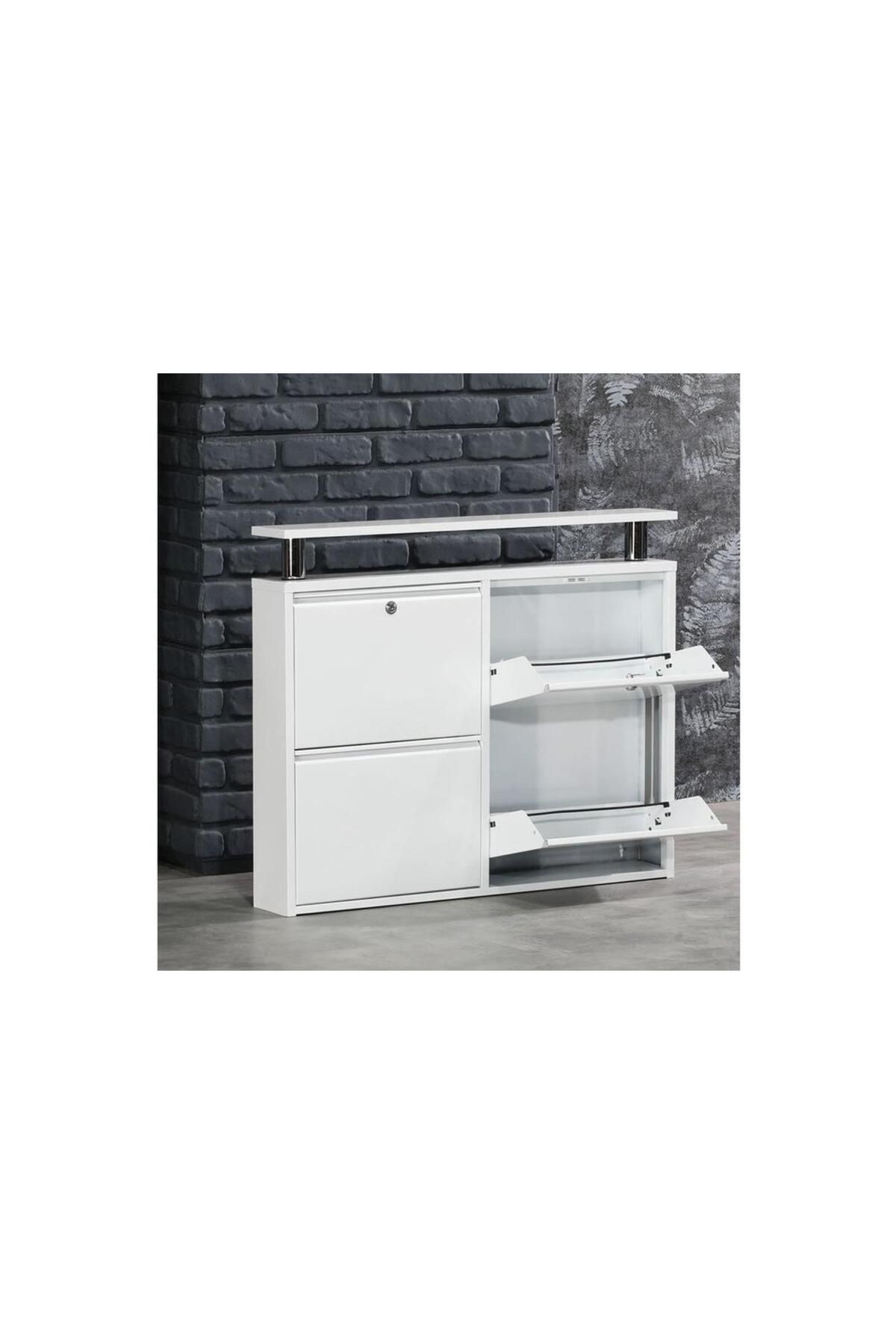 Moemi Tablalı (2 +2) 4'lü Metal Ayakkabılık - KİLİTLİ -BEYAZ