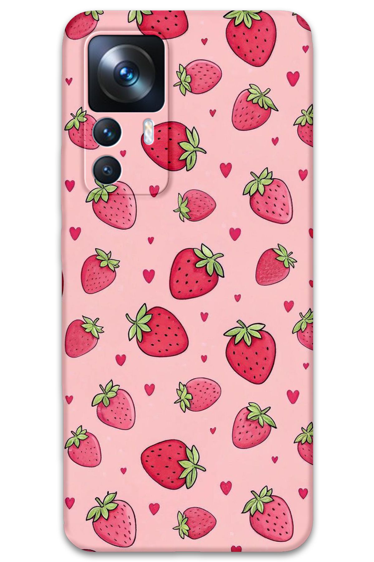 Gramaphone Xiaomi Mi 12T Pro Uyumlu Çilek Desenli Telefon Kılıfı + Ekran Koruyucu - 5804