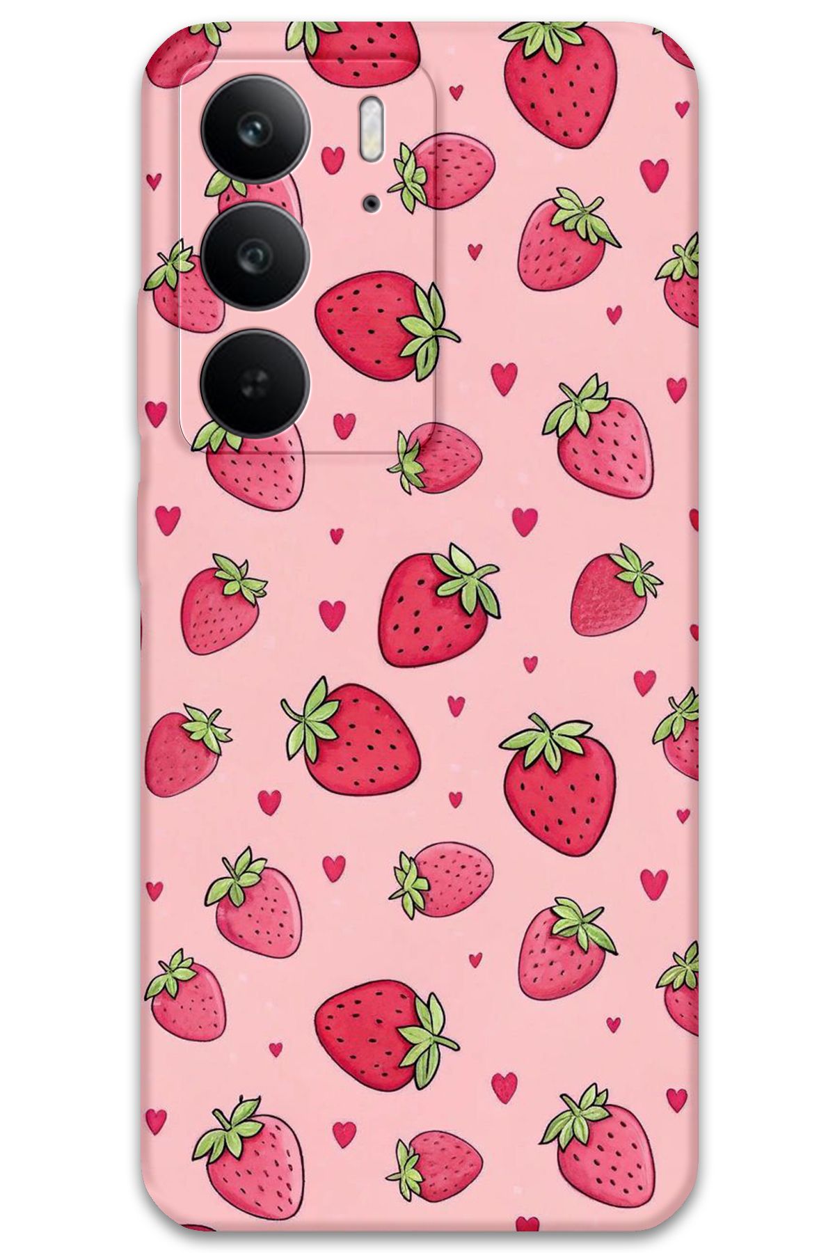 Gramaphone Realme C75 Uyumlu Çilek Desenli Telefon Kılıfı + Ekran Koruyucu - 5804