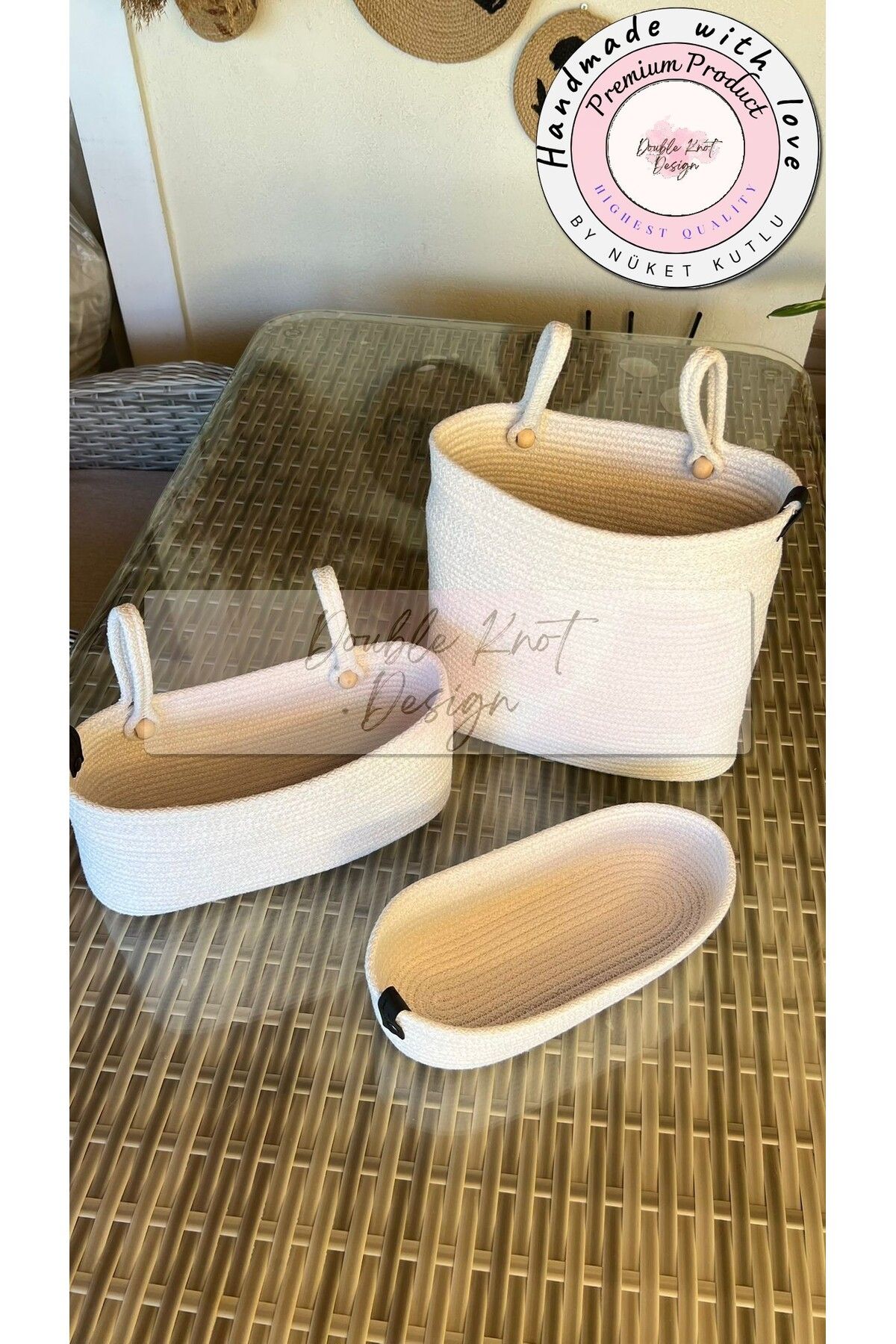 DOUBLE KNOT DESİGN 3lü Organizer Tress Çok Amaçlı Düzenleyici Sepet Havlupan Banyo Dekoratif
