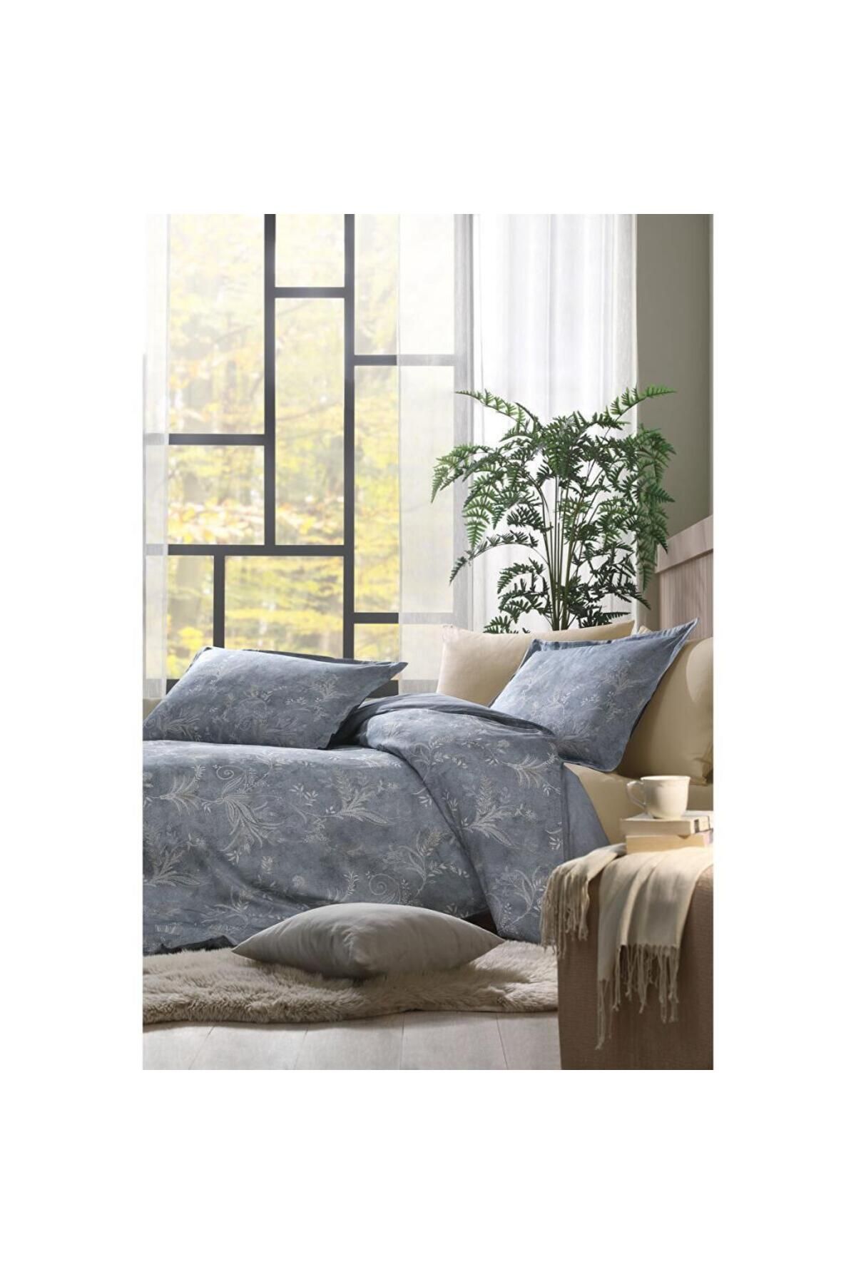 merland benvecocuk Özdilek Çift Kişilik Ranforce Nevresim Takımı Flor Espiral Mavi