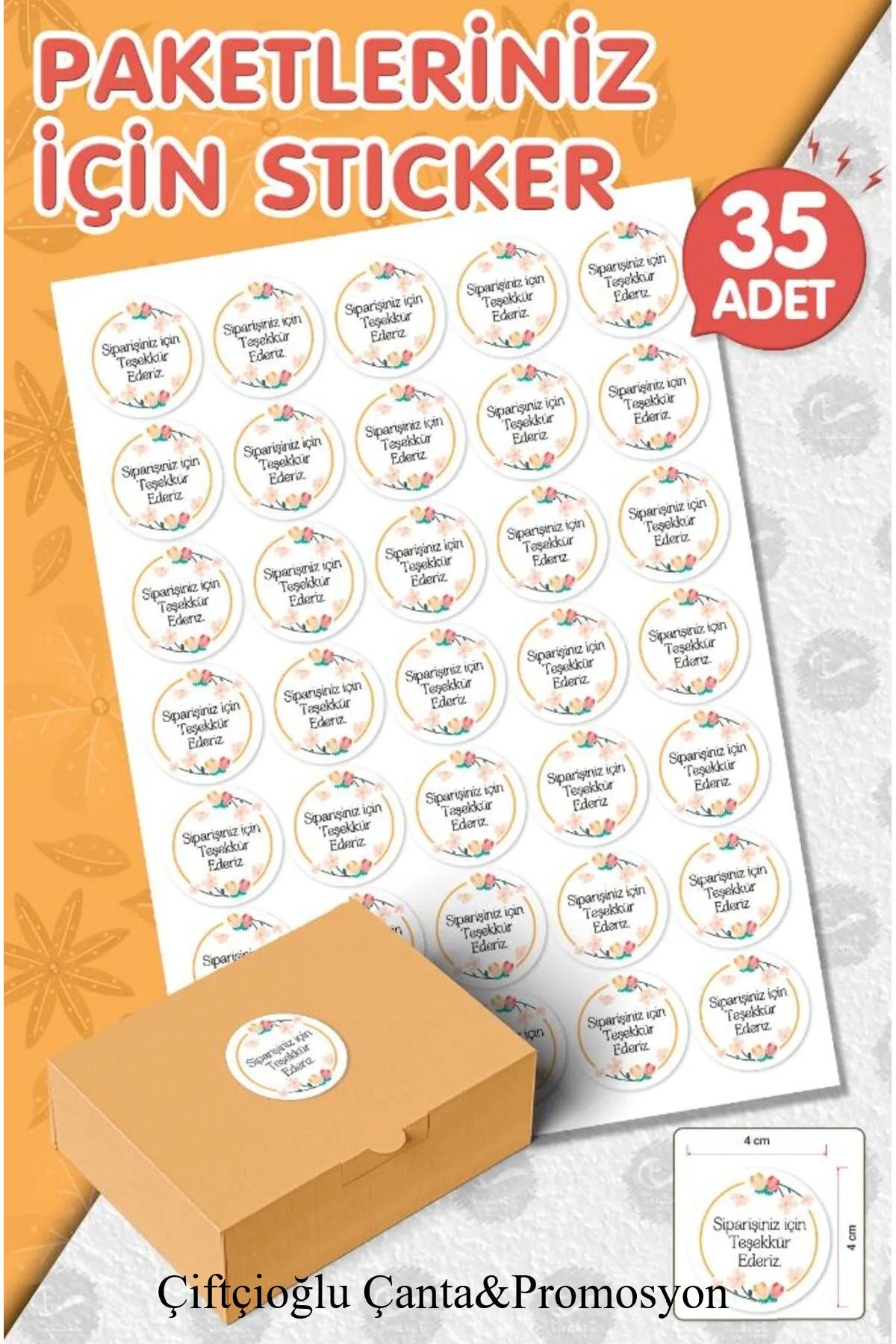 Valse Siparişiniz İçin Teşekkür Ederiz Sticker 35 Adet 4 cm Opak Sticker Paketleme Yapışkanlı Etiket