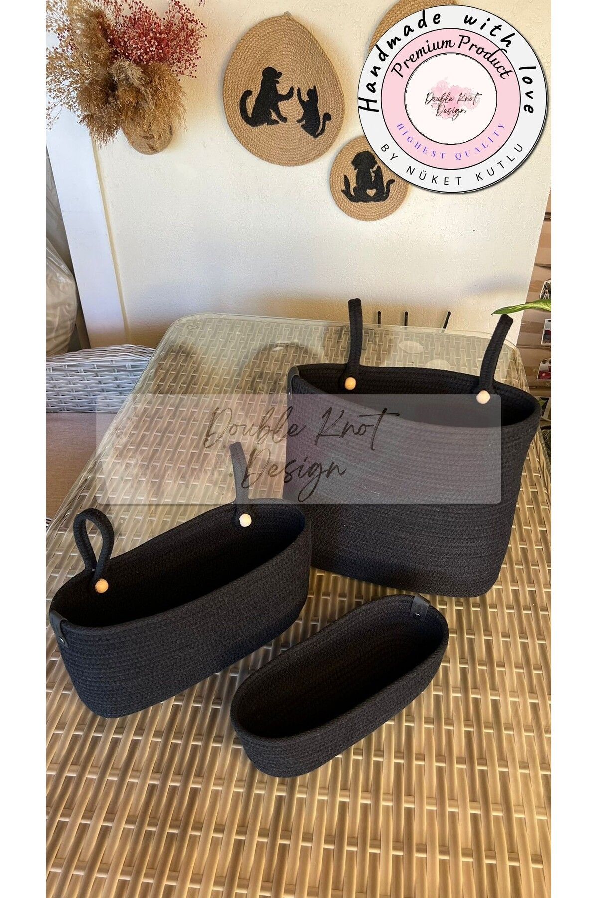 DOUBLE KNOT DESİGN 3lü Organizer Tress Çok Amaçlı Düzenleyici Sepet Havlupan Banyo Dekoratif