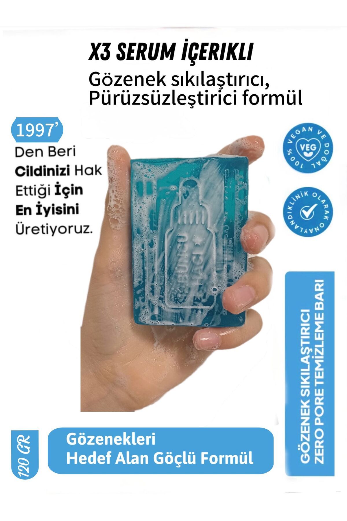 Sabuncu Hacı Zero Pore Gözenek Sıkılaştıricı Temizleme Barı, Gözenek Temizleyici Etkili Sabun 120 gr