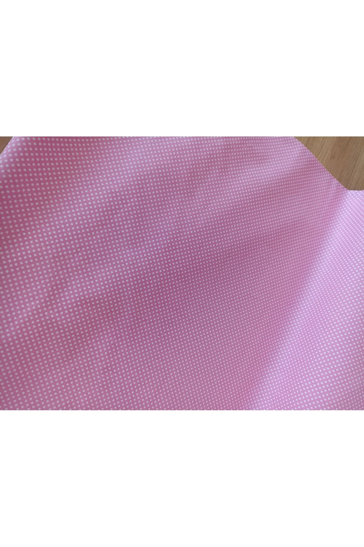 ida design store Pembe Beyaz Puantiyeli %100 Pamuk Poplin Kumaş 100x240