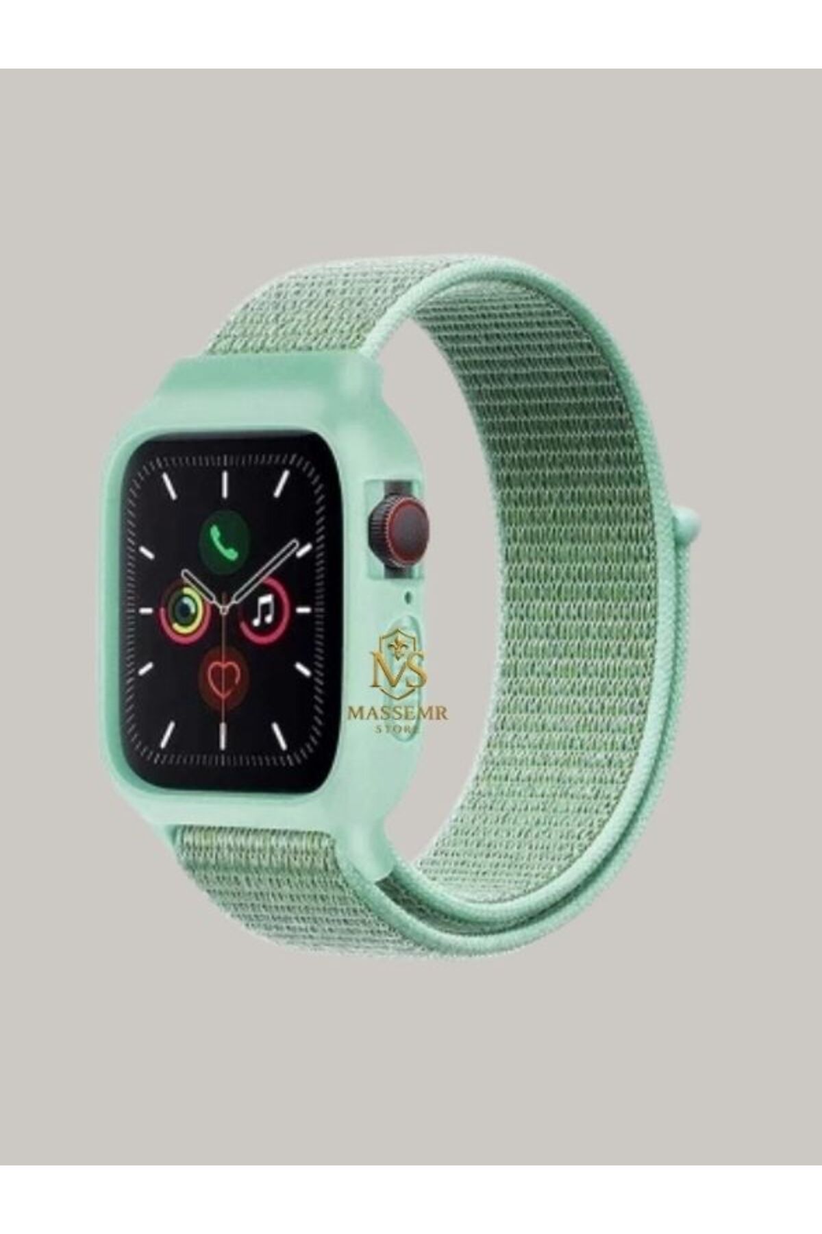 Massemr Apple Watch 44mm Uyumlu Hasırlı Cırtcırtlı Manyetik Kasalı Şık Akıllı Saat Kordonu
