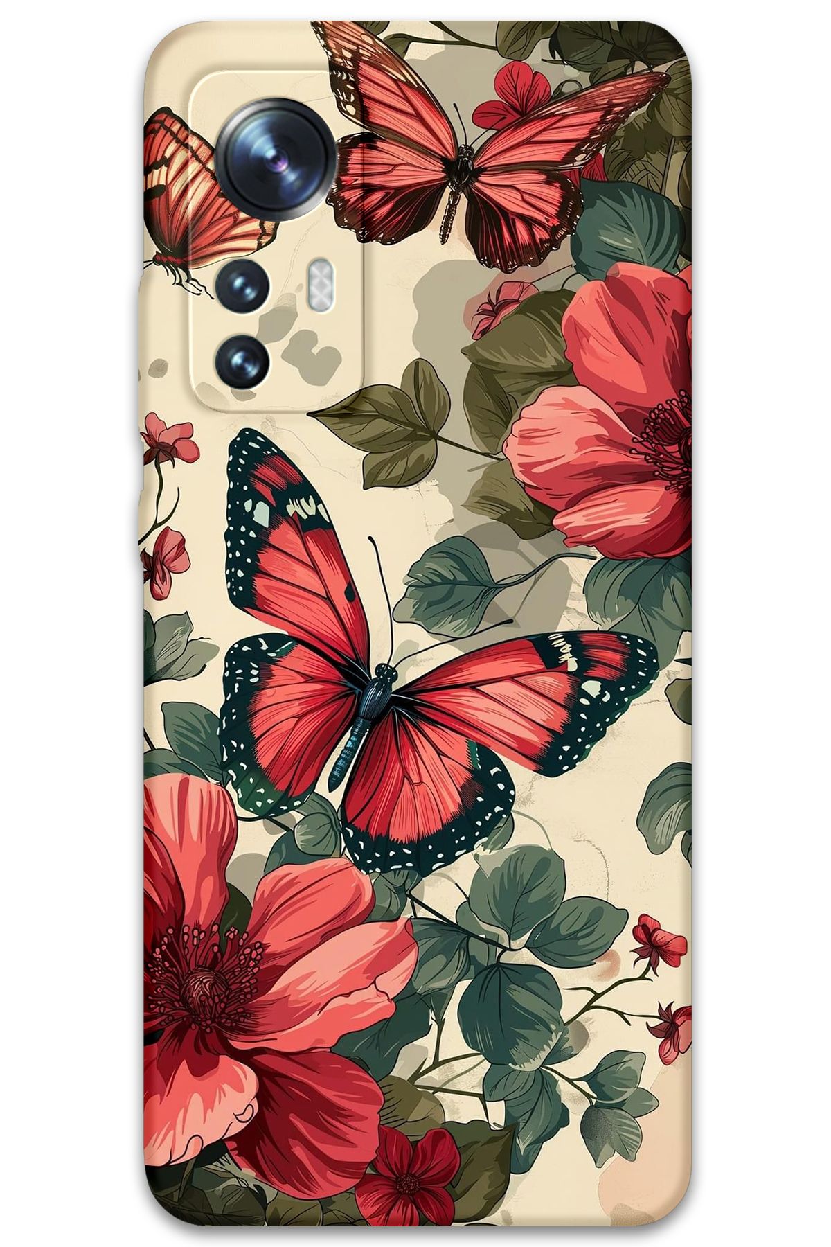 Gramaphone Xiaomi Mi 12 Uyumlu Kelebek Desenli Telefon Kılıfı + Ekran Koruyucu - 5795