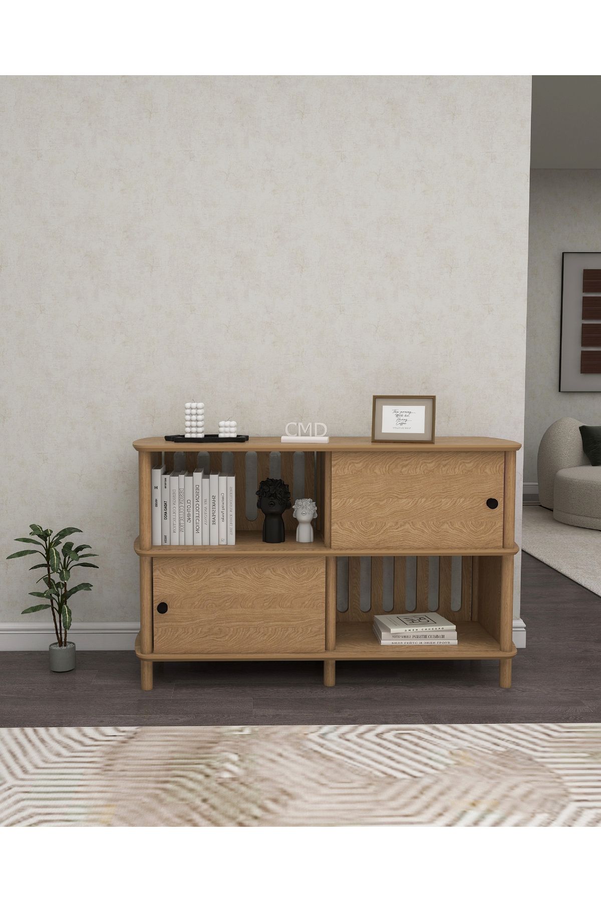 ÇMD ÇAKIR MOBİLYA DEKORASYON AVENA Sürgülü Kapaklı Konsol – Kitaplık & Depolama Ünitesi | 120x40x79 cm | Ahşap Modern Tasarım