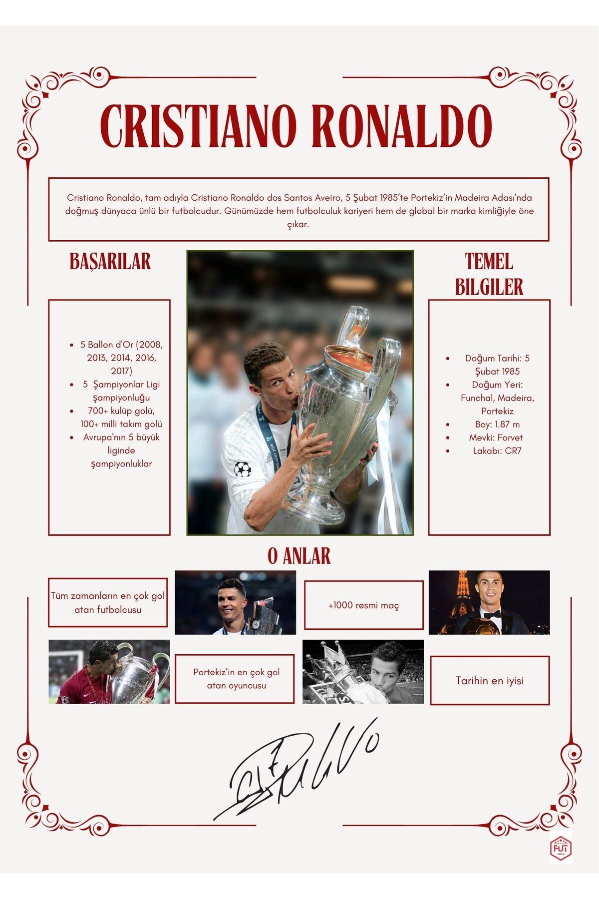 futcardstr CRİSTİANO RONALDO POSTER 21X30 CM A4 BOYUTU