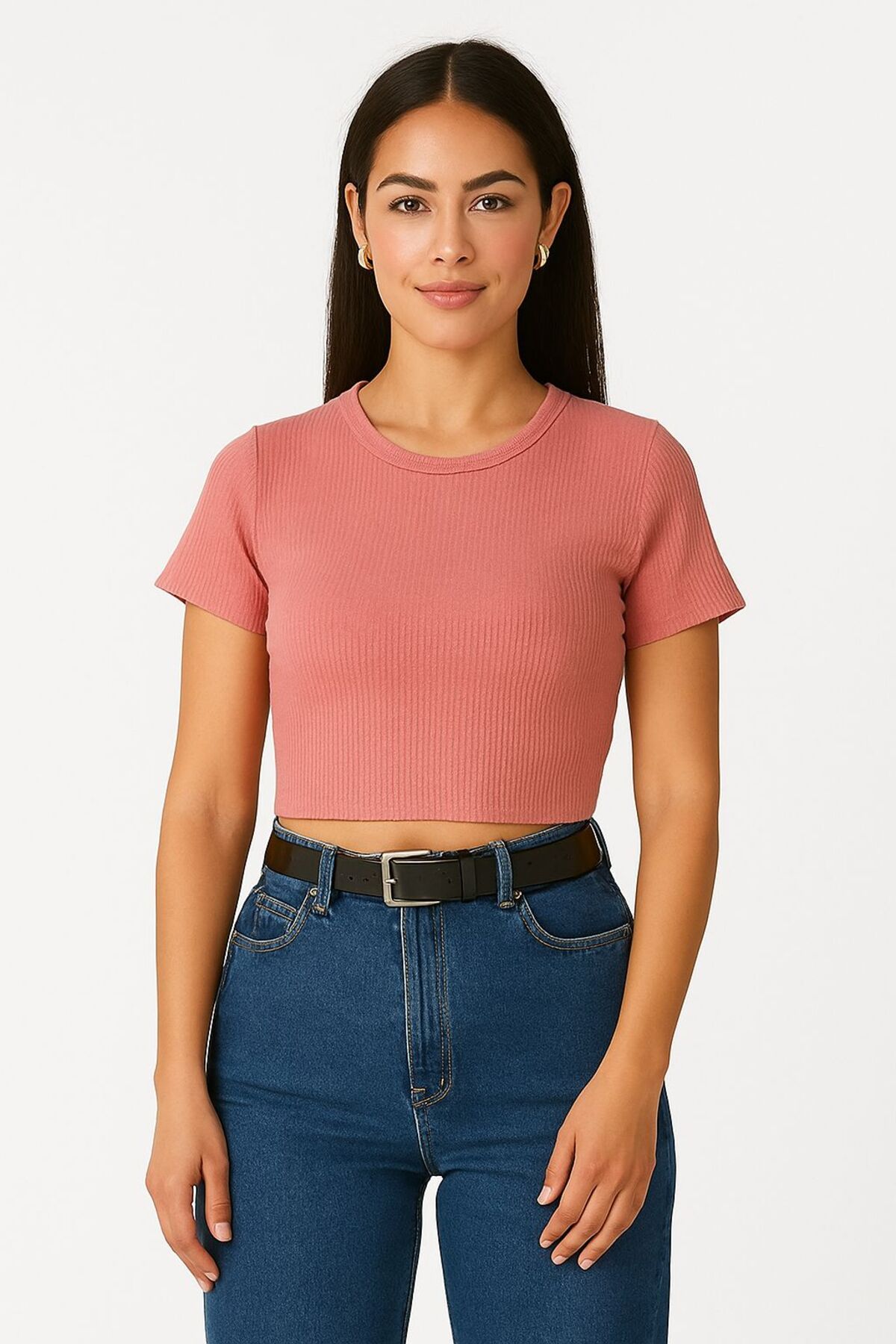 trendalisse Bisiklet yaka yarım kollu Crop Bluz