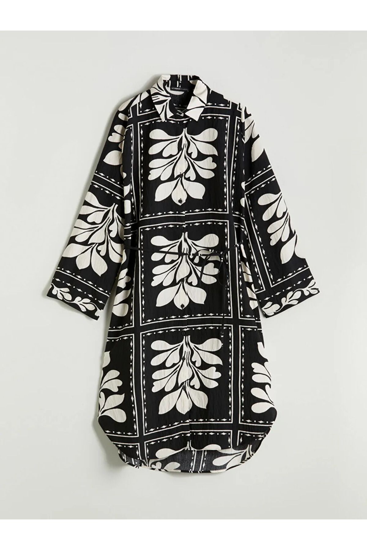 LC Waikiki LCWAIKIKI Classic Siyah Çiçekli Oversize Kadın Gömlek Tunik