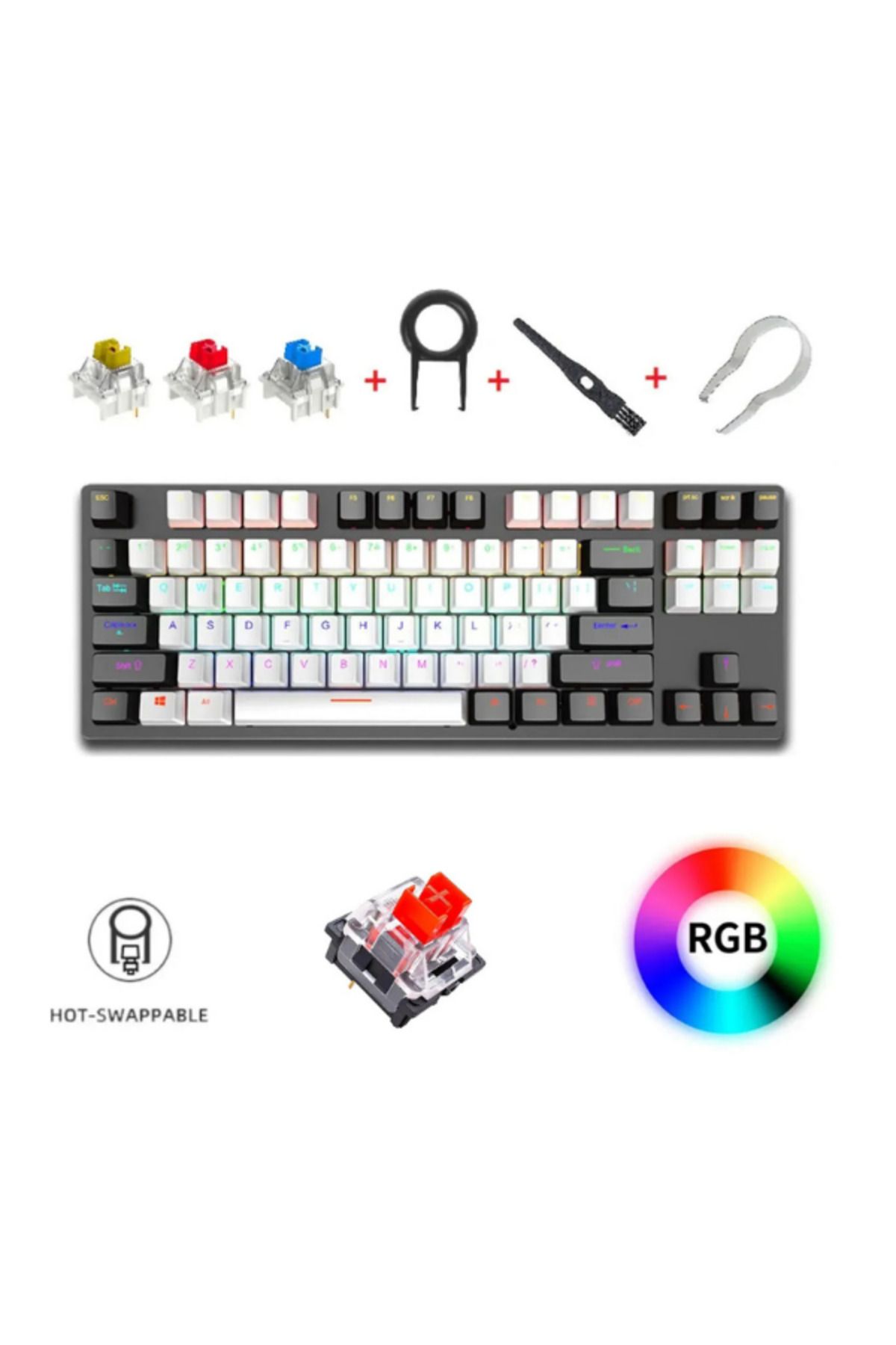 Hietech K5.50 RGB Hot-Swap 1.Sınıf Hissiyat Ekstra Yedek Switch ve Aksesuarlı Mekanik Gaming Oyuncu Klavyesi