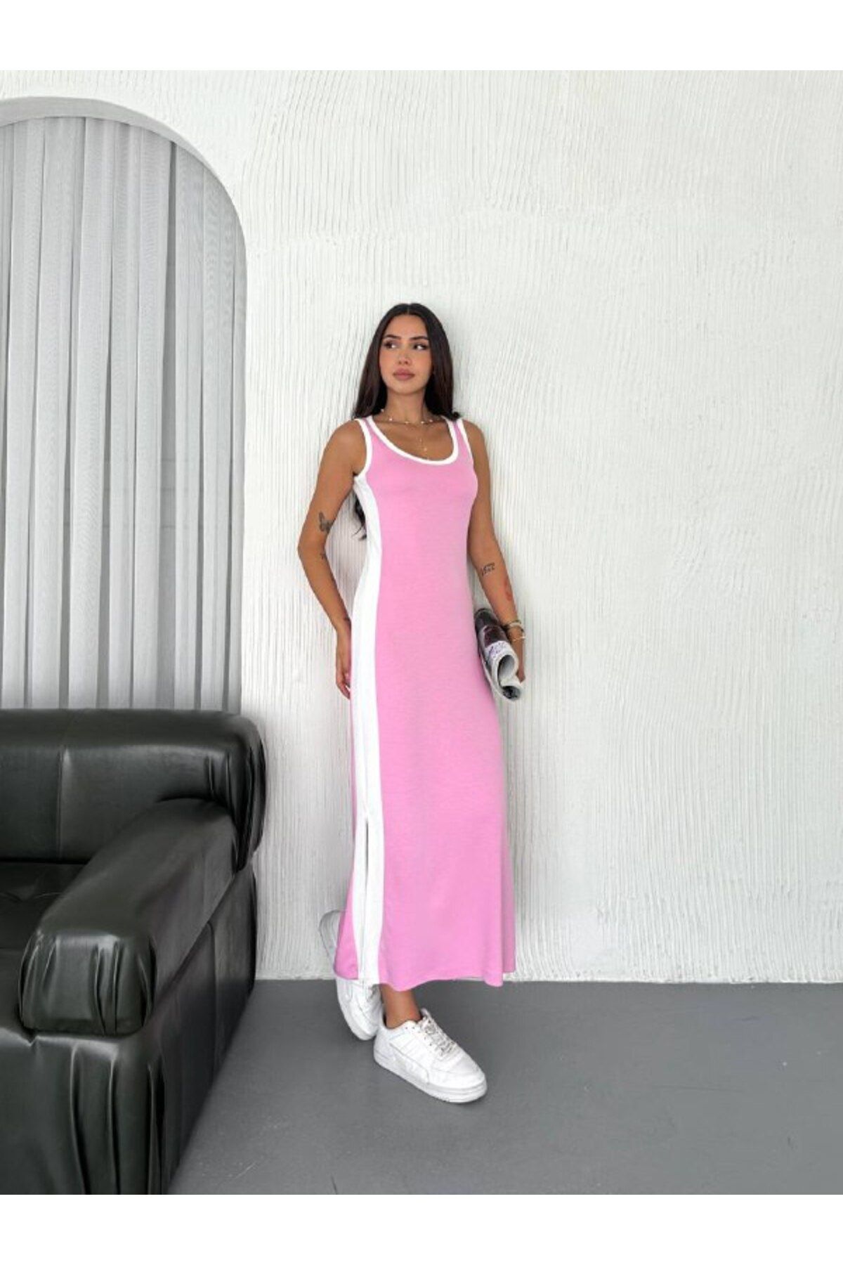 Laren Modal kumaş kolsuz spor günlük elbise