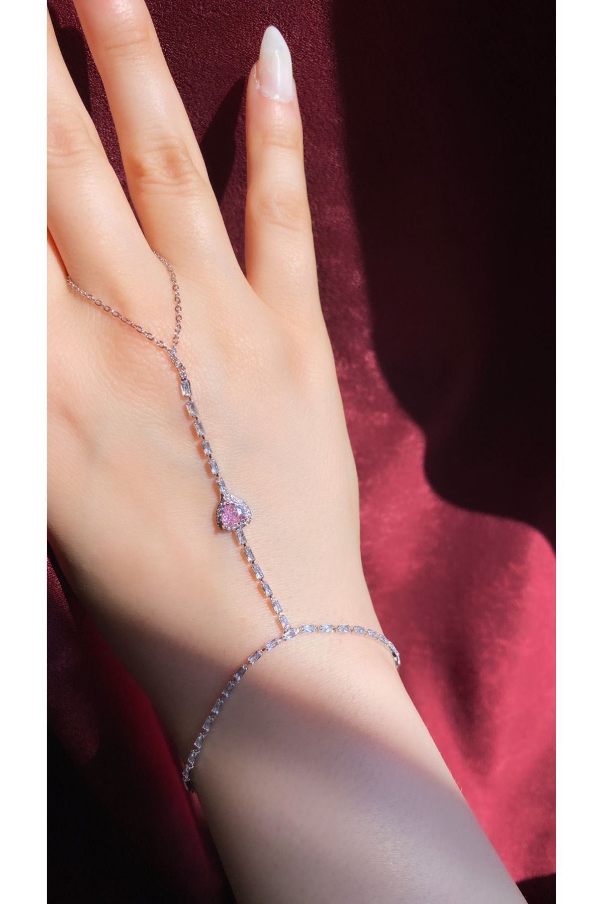 Gök Accessories Pembe Kalp Taş Çelik Şahmeran