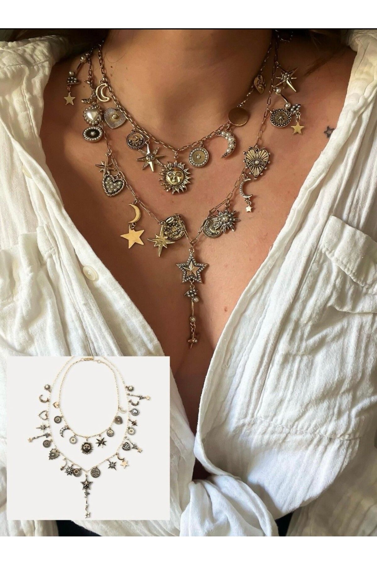gingillo aksesuar Marka Model Bronz Renk İkili Kolye