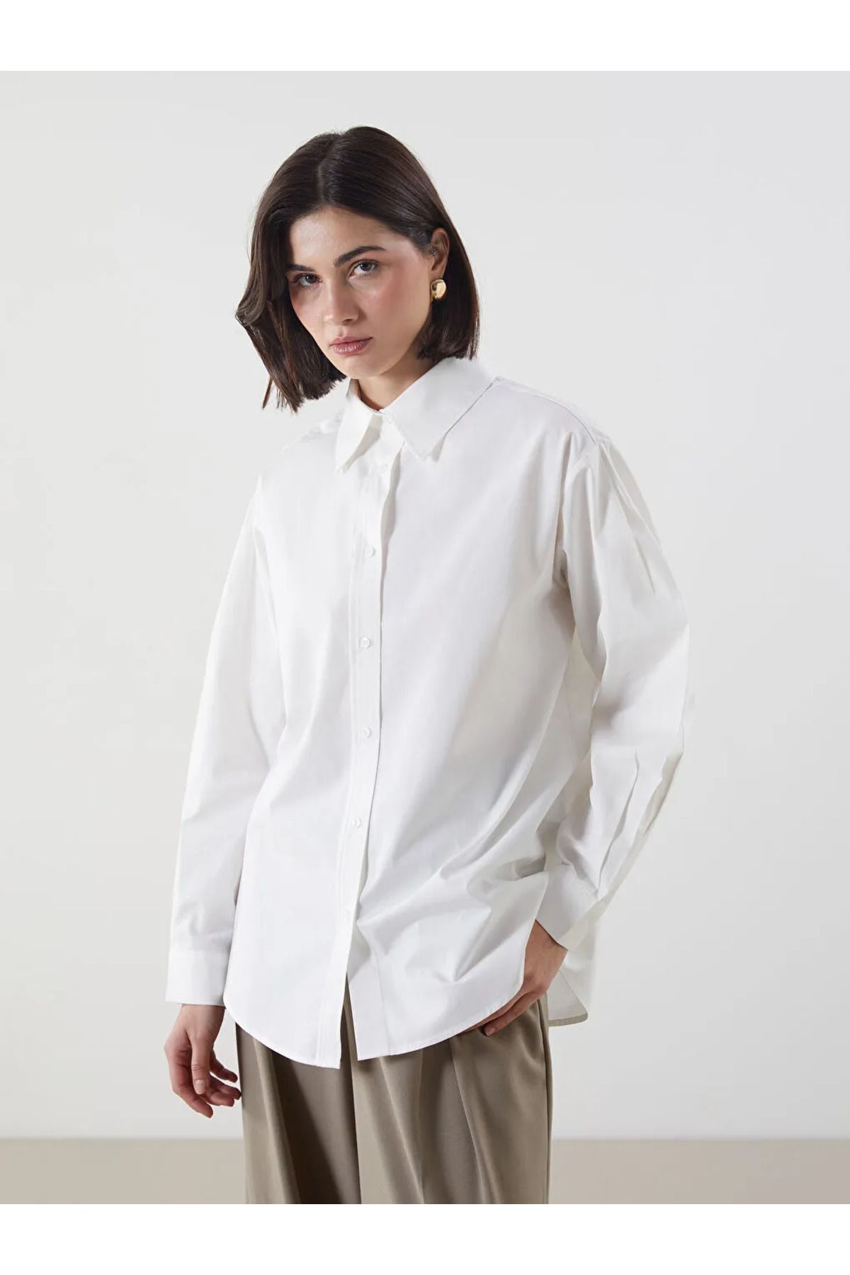 LC Waikiki LCW Modest Ekru Poplin Kadın Gömlek Tunik