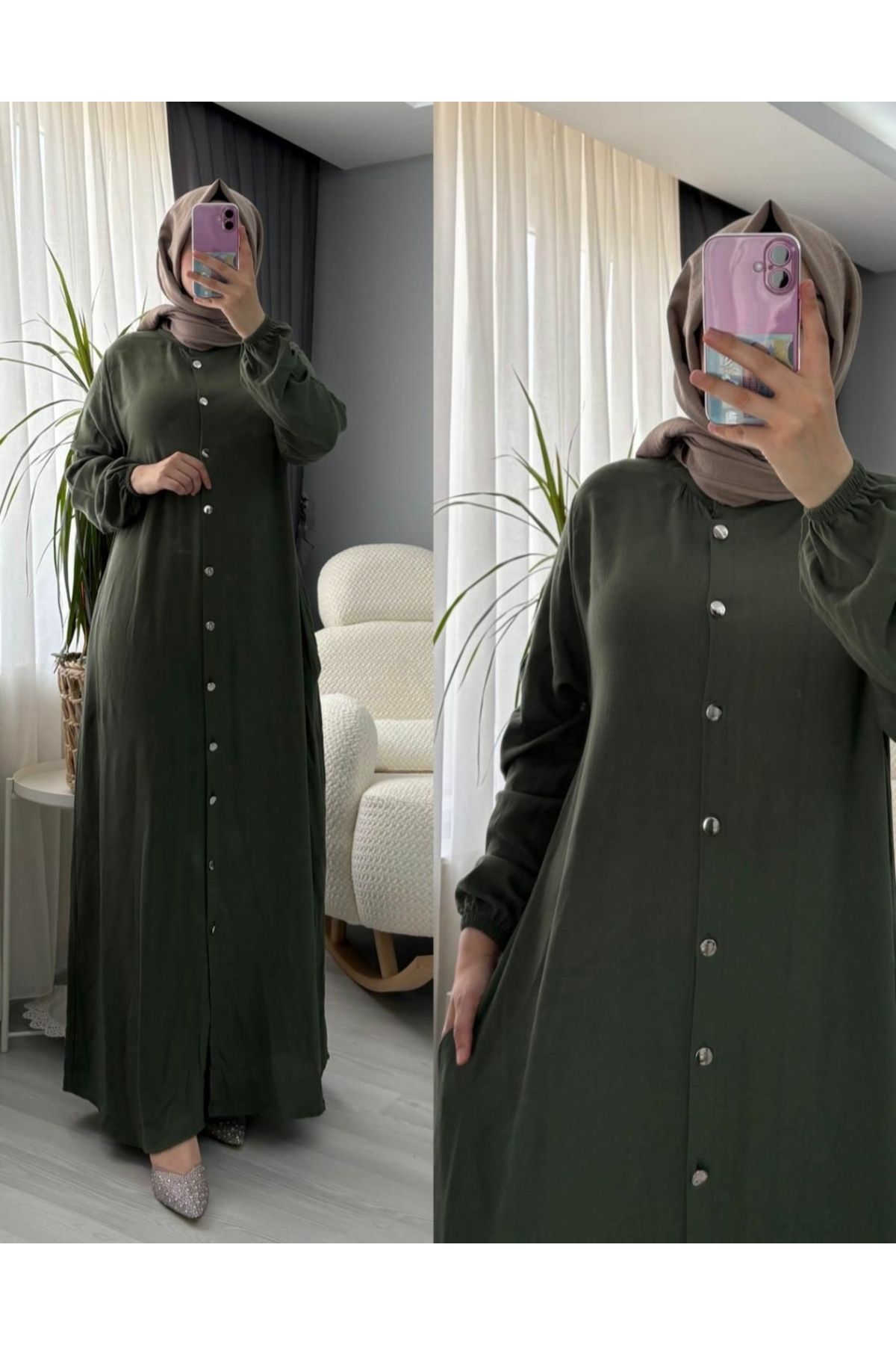 MODA Boydan Duğmeli Tesettür Elbise