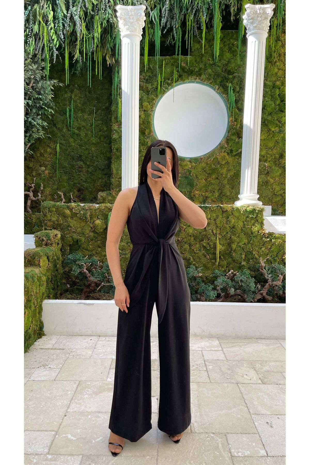 Nida Boutique Önden Fermuarlı Bağlamalı Bol Paça Tasarım Tulum