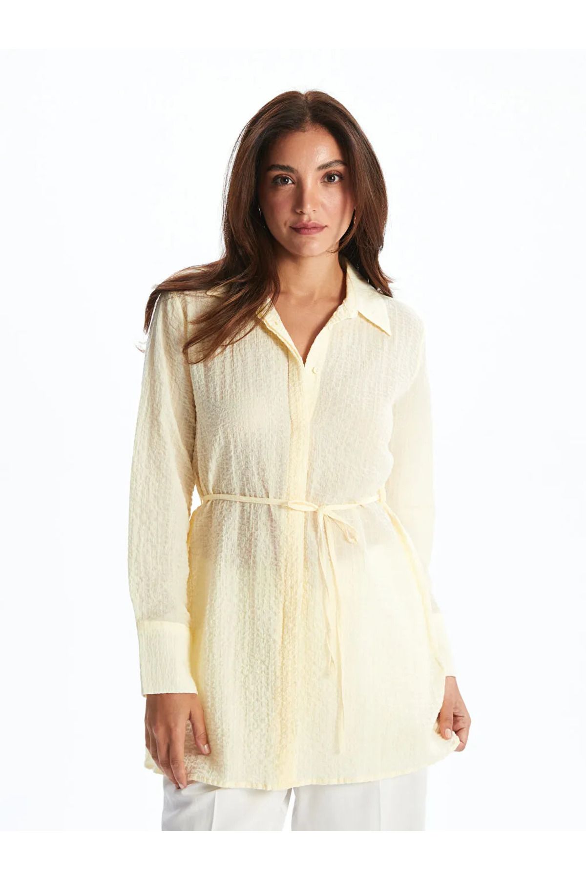 LC Waikiki LCWAIKIKI Classic Bej Dokulu Kadın Gömlek Tunik