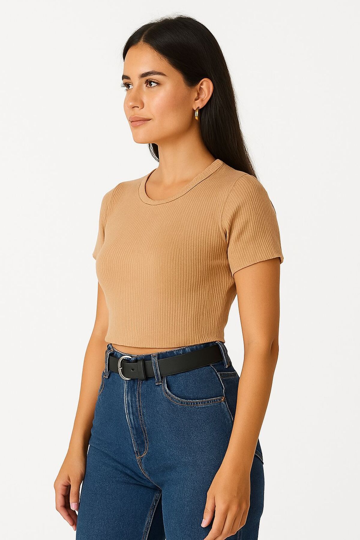 trendalisse Bisiklet yaka yarım kollu Crop Bluz