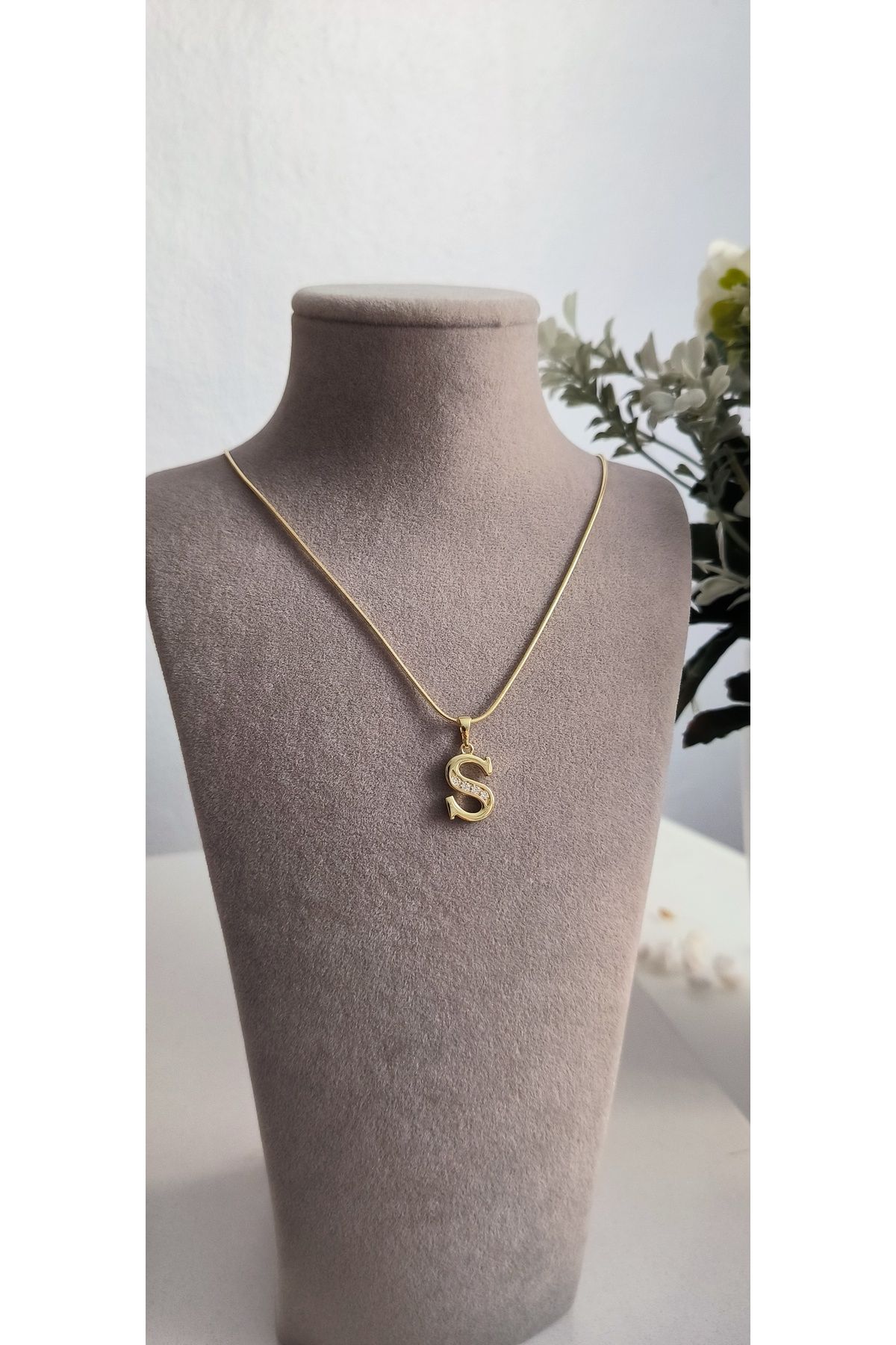 xUPING Altın Kaplama S Harfi Kolye Kararmaz 14K Rengindedir 45cm