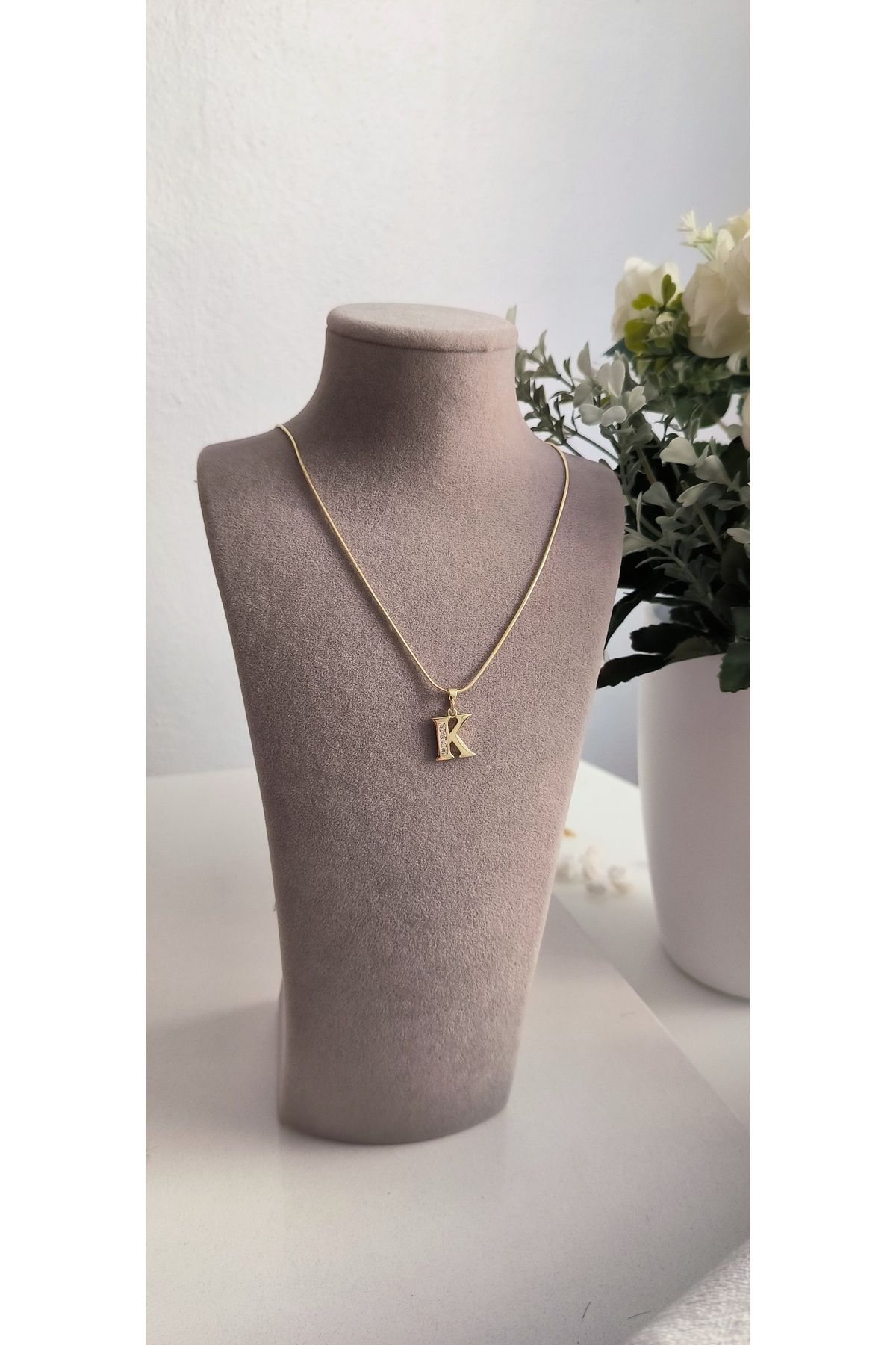 xUPING Altın Kaplama K Harfi Kolye Kararmaz 14K Rengindedir 45cm