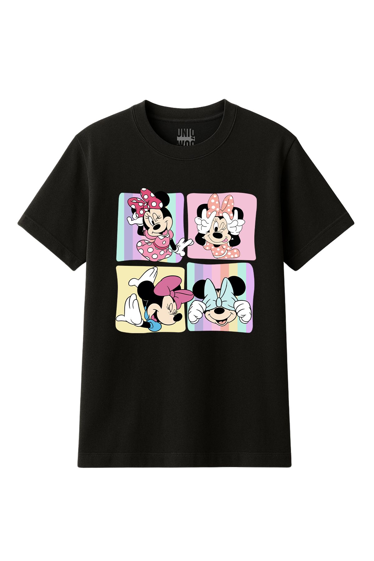 uniqwo Unisex Minnie Mouse Baskılı Kadın %100 Pamuk Premium Regular T-Shirt