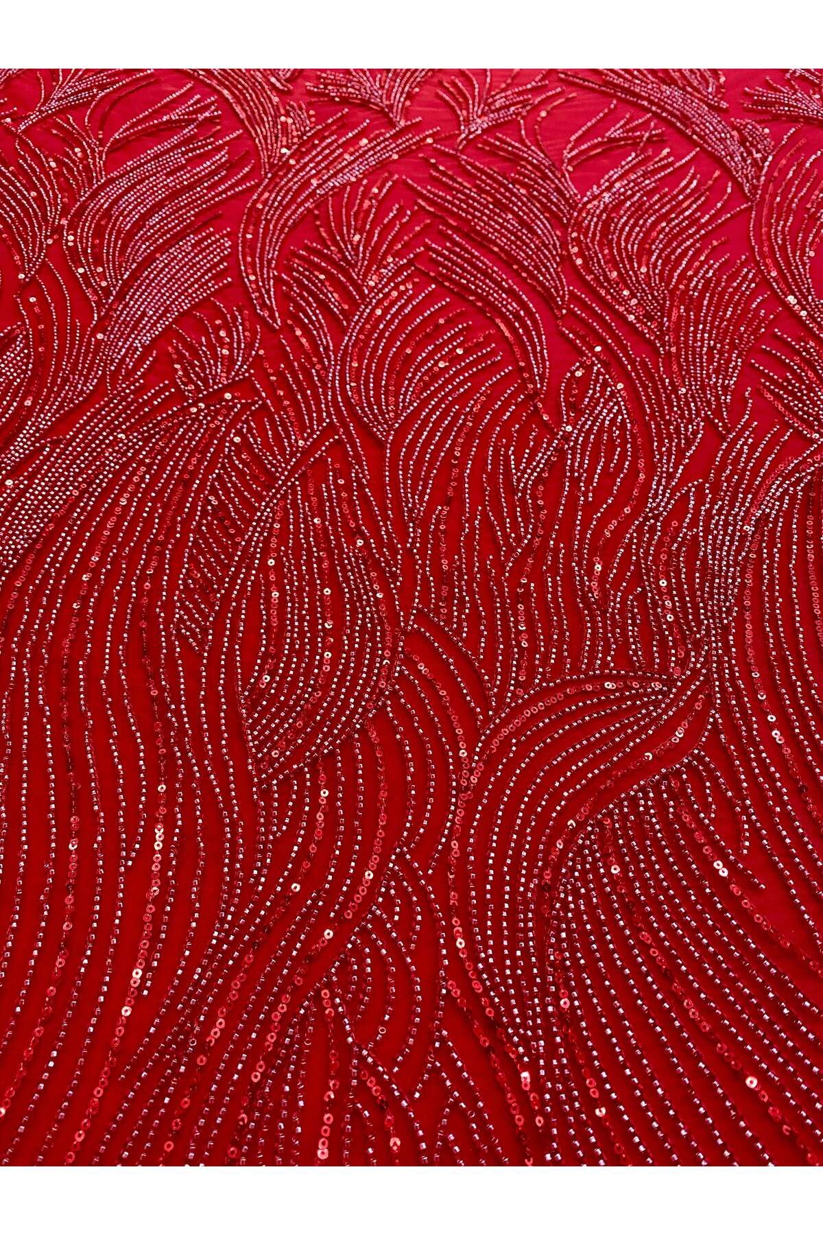 Luxuro-Red Couture Lace with Strings, Beads and Sequins 3