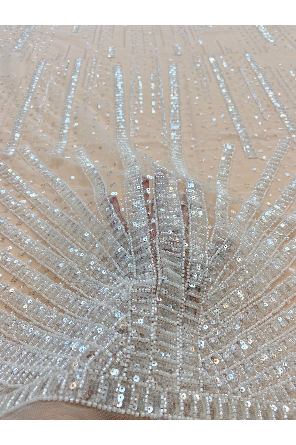Luxuro-Ivory Lace with Linear Pattern, Beads and Sequins 7