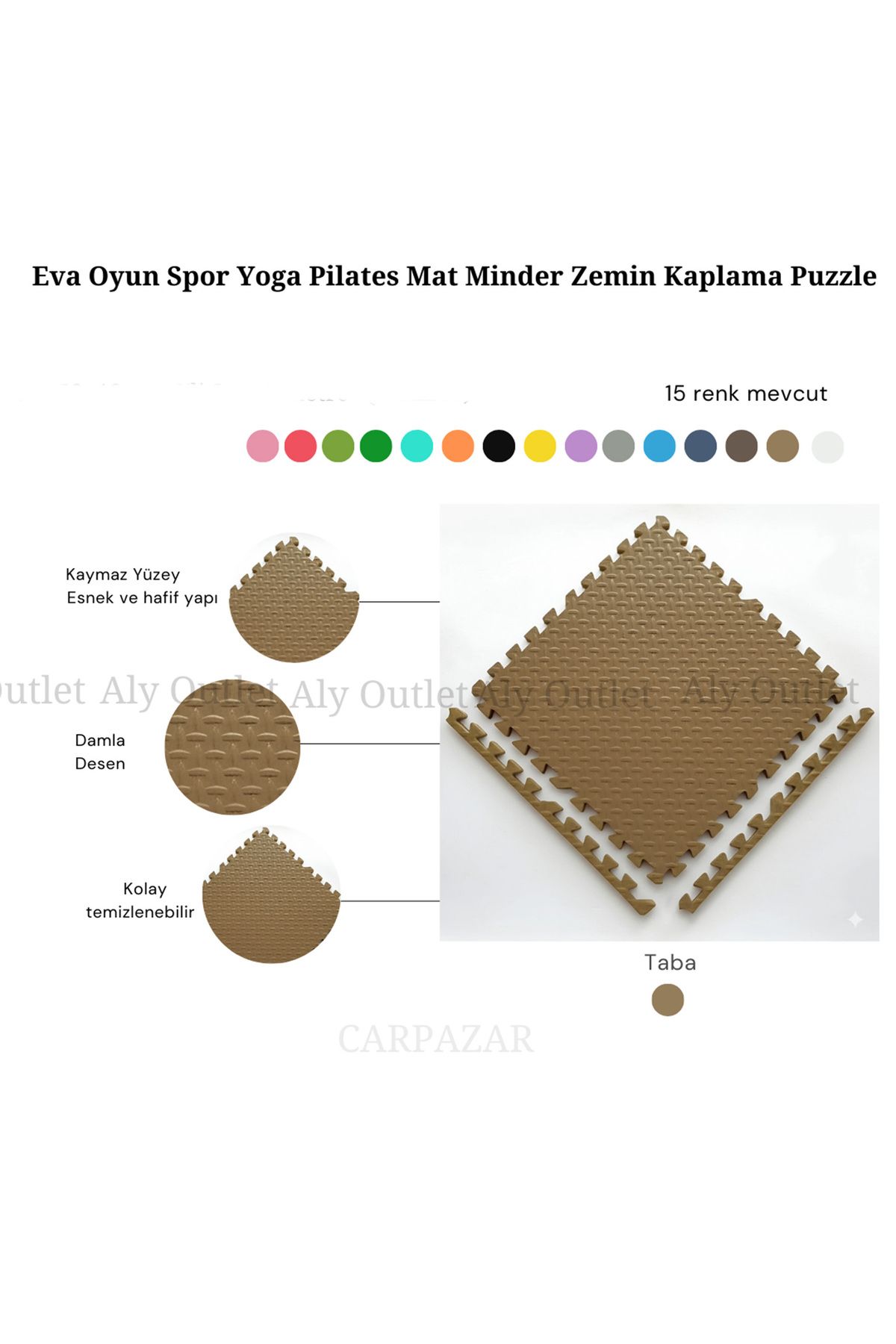 CARPAZAR 6'lı Set Zemin Kaplama Eva Tatami Minder Mat Oyun Spor Egzersiz Yoga Damla Desen 50x50 13mm 6 adet