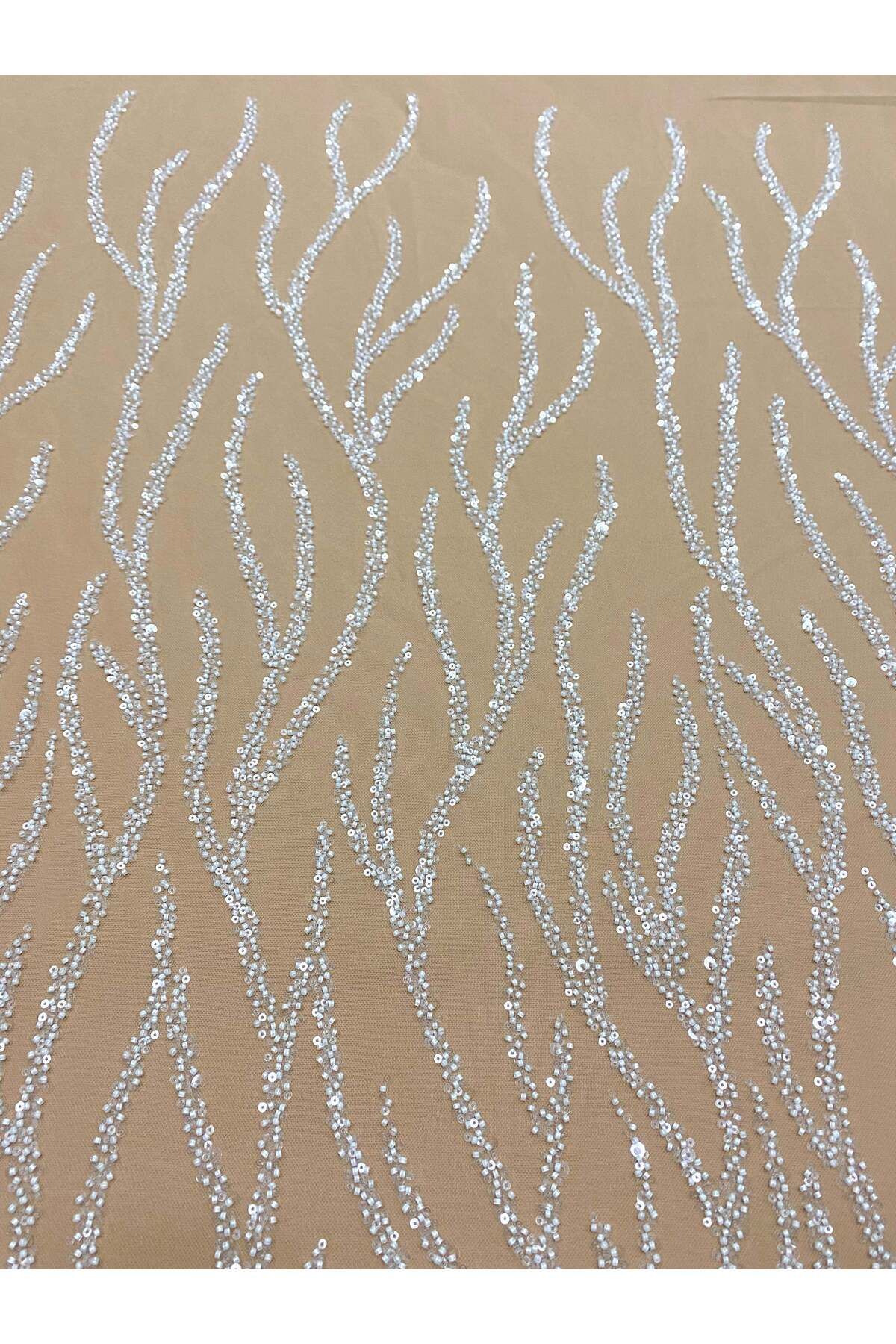 Luxuro-Ivory Couture Lace with Nude Tulle with Strings, Beads and Sequins 5